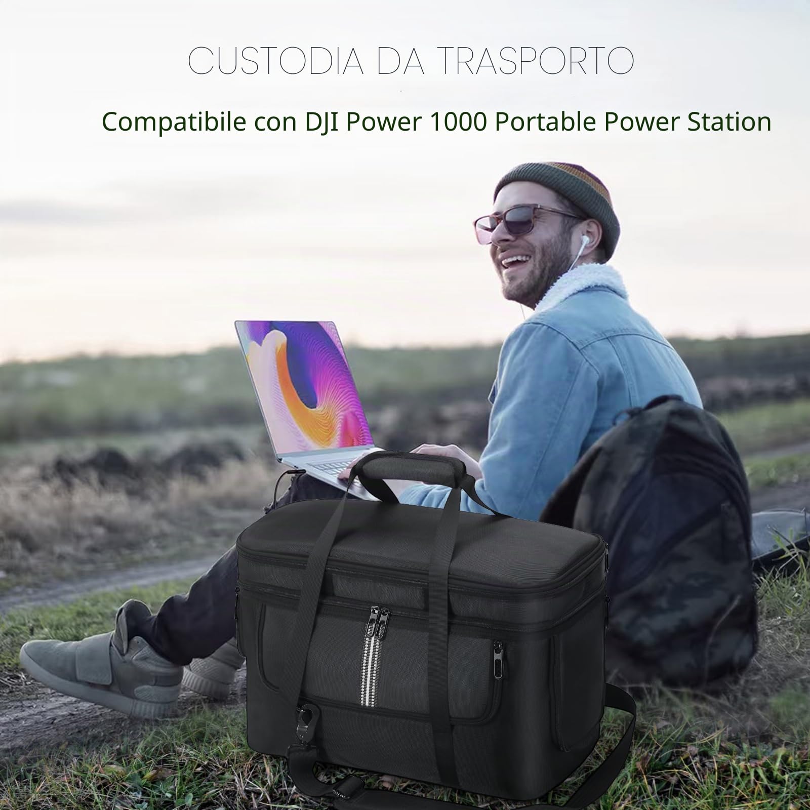 Borsa morbida per il trasporto compatibile con DJI Power 1000 Portable Power Station, custodia per alimentazione esterna, cavo di ricarica e accessori