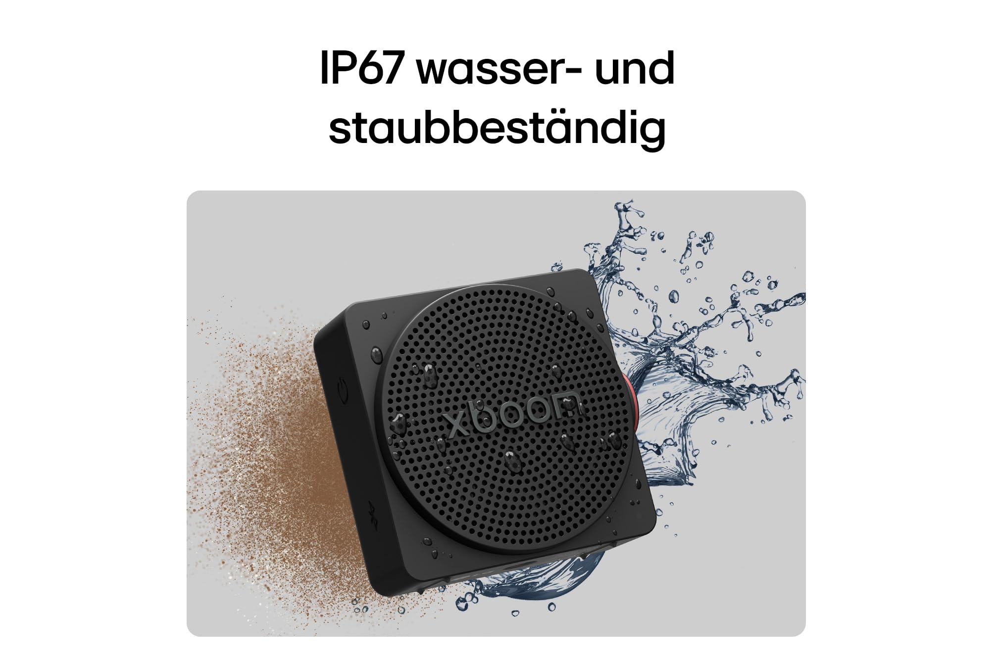 LG xboom Mini by will.i.am, tragbarer Bluetooth-Lautsprecher, praktischer Trageriemen, (5W, Signature Sound, IP67, bis zu 10 Std. Akkulaufzeit), Schwarz
