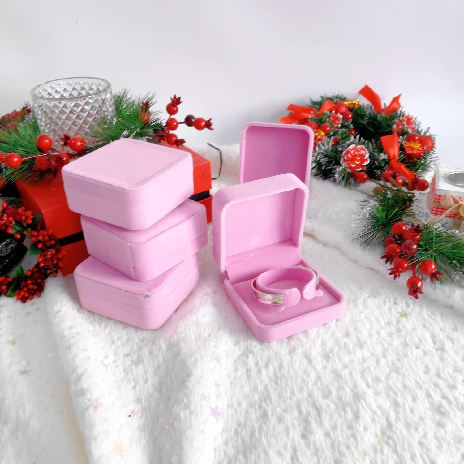 QTMY 5 Pack Pink Velvet Bangle/Bracelet Gift Box Jewelry Storage Box Accessories Case