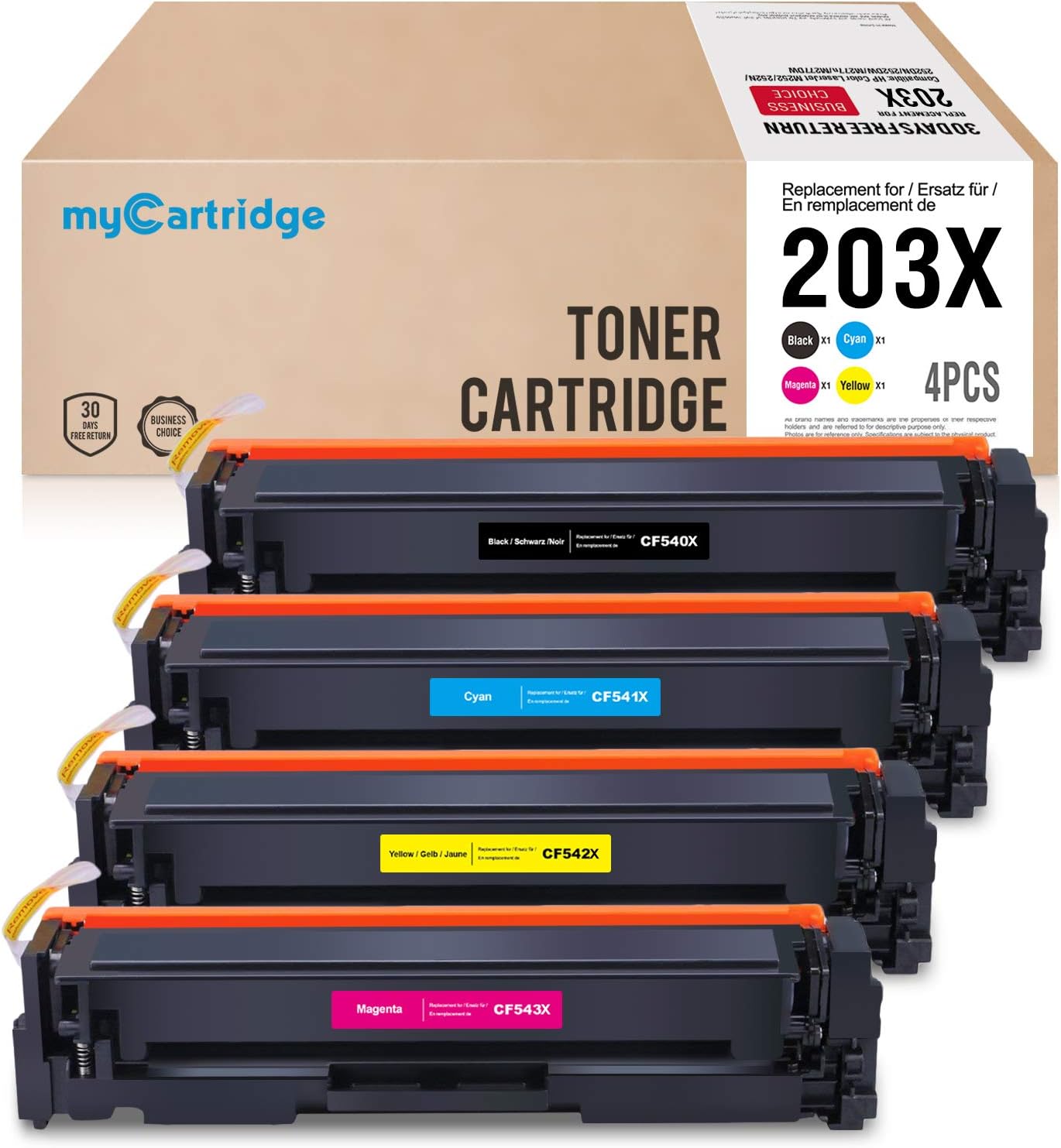 myCartridge Compatible Toner Cartridge Replacement for HP 202X CF500X CF501X CF502X CF503X 202A (Black Cyan Magenta Yellow, 4-Pack)