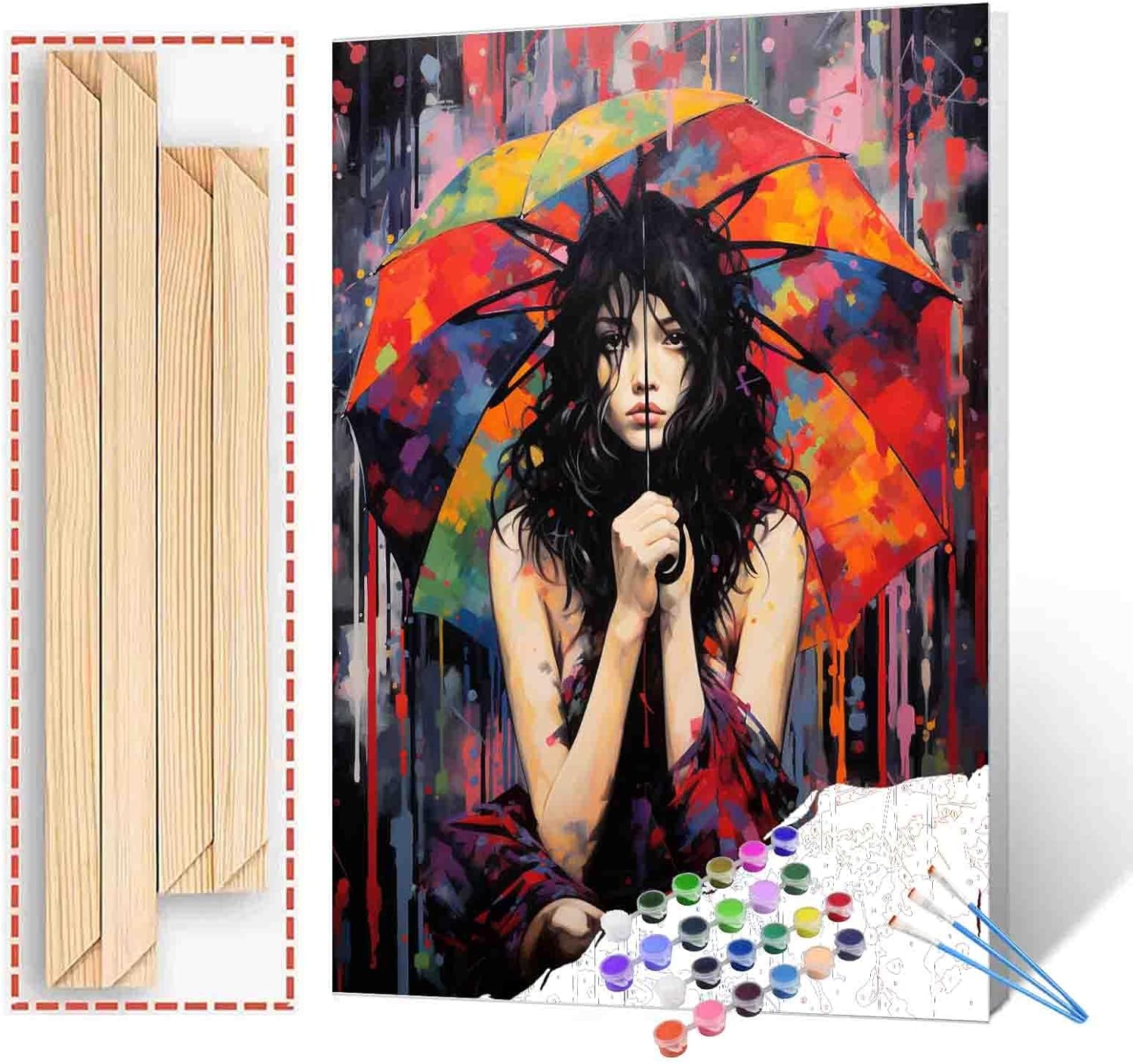 Graffitic Female Painting Sexy Girl Under Umbrella Paint by Number Kits 16 x 20 inch Canvas American Africa Women DIY Oil Acrylic Art for Kids Adults Beginner with Brushes Home Decor Gift(DIY Frame)