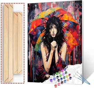 Graffitic Female Painting Sexy Girl under Umbrella Paint by Number Kits 16 x 20 inch Canvas American Africa Women DIY Oil Acrylic Art for Kids Adults Beginner with Brushes Home Decor Gift(DIY Frame)