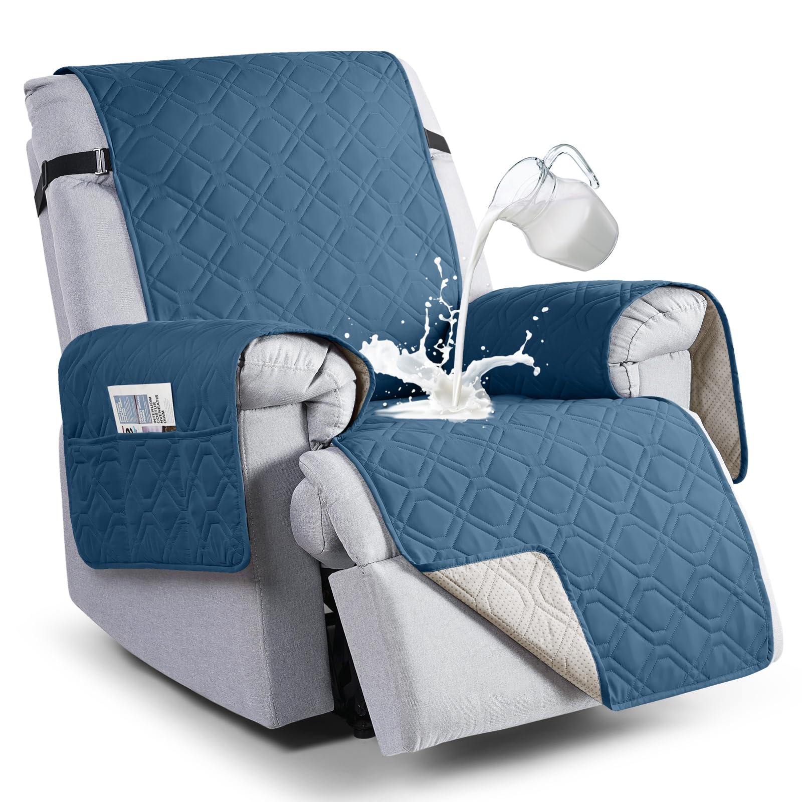 VANSOFY 100% Waterproof Recliner Chair Covers, Recliner Cover Non-Slip Dog Chair Cover Furniture Protector Washable Slipcover with Pocket, Elastic Straps for Pets, Dogs(Peacock Blue, 23.6")
