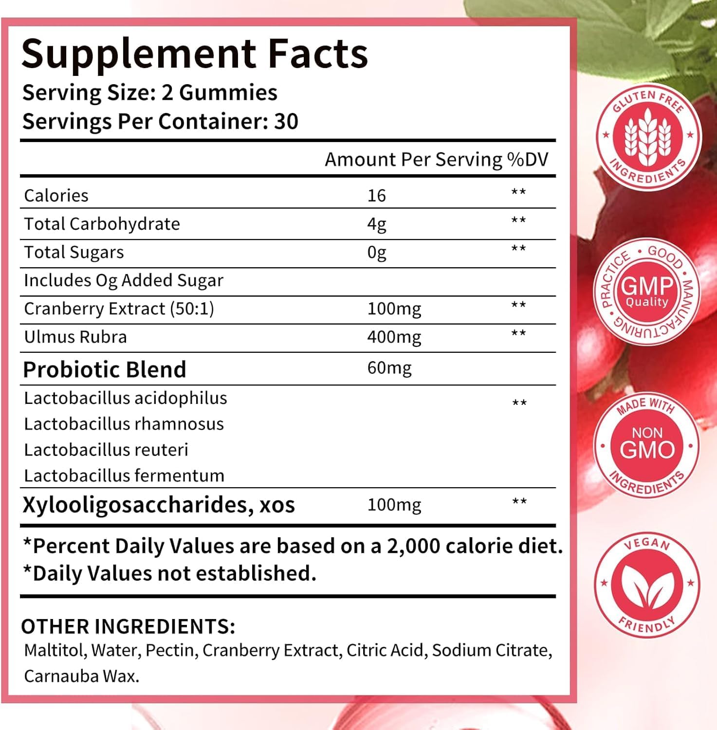 Women Probiotic Gummies for Feminine Health, Supports pH Balance, Vaginal Health, Odor Control & Yeast Balance, Digestive & Immune Support, Sugar Free Cranberry Flavor, 60 Count (Pack of 2)