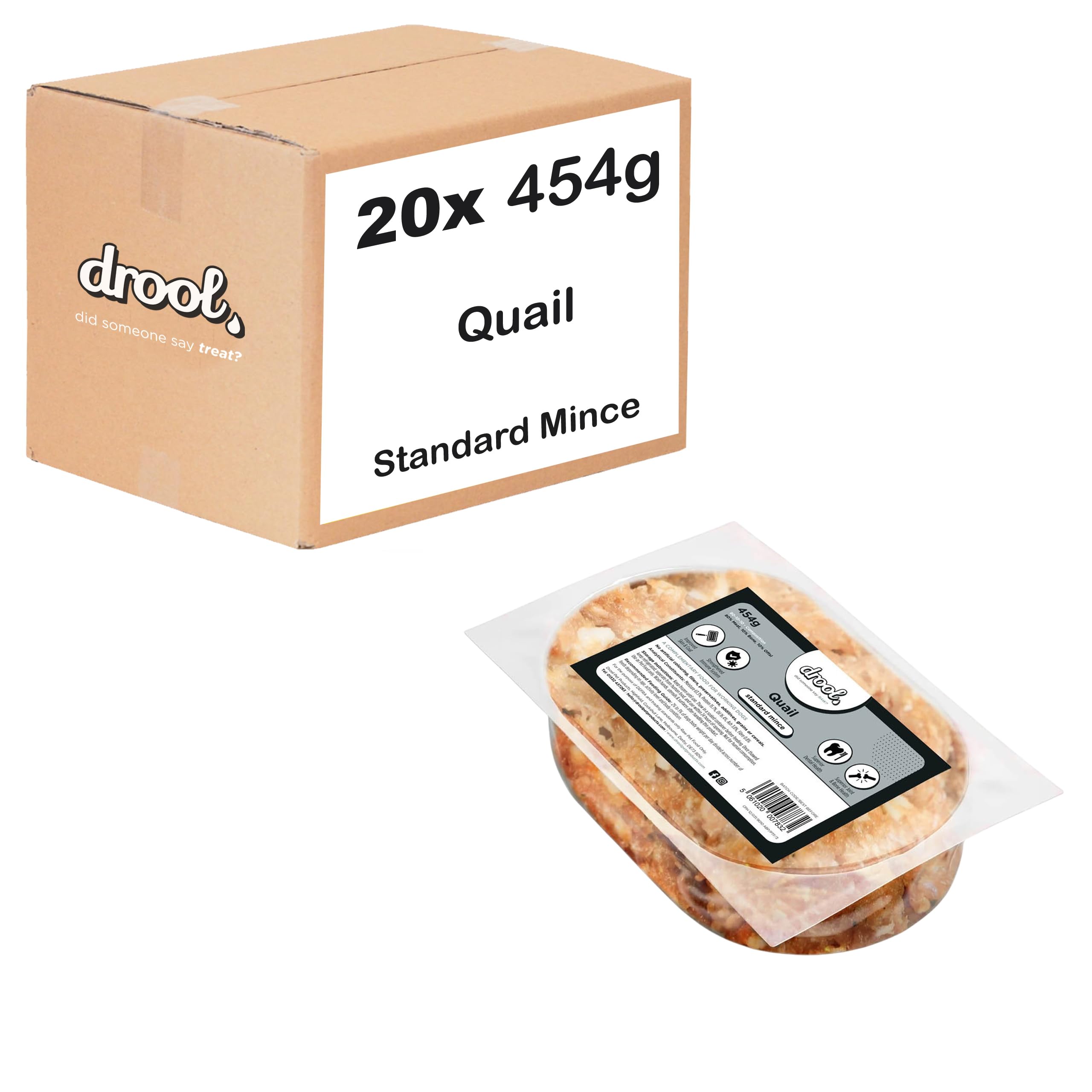 Drool Quail Standard Mince 20 x 454g | 100% Natural Raw Dog Food | Frozen Dog Food for Optimal Canine Health