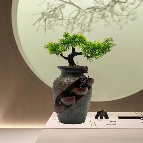 Miniatura 5 de LGXSHOP Fuente de escritorio cascada, fuente de escritorio con símbolo auspicioso, mini cascada de espacio interior, característica de agua de ocio,
