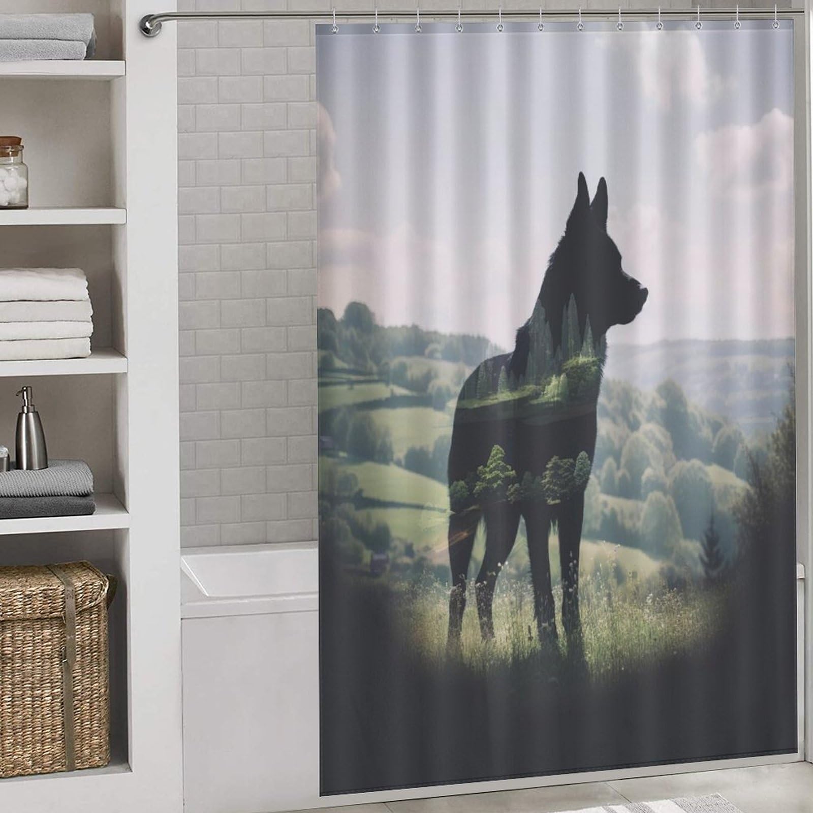 Rideau de douche imperméable lavable avec motif chien mignon en polyester 60x72Inch avec crochets