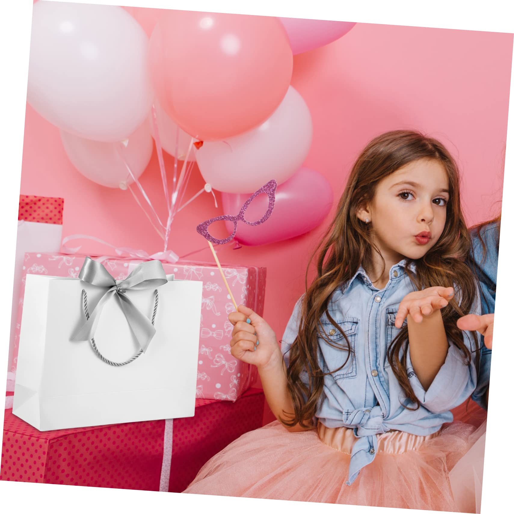 VALICLUD 10stücke Geschenktüten mit Schleife und Henkel Papiergeschenktüten für Hochzeiten Partys Geburtstage und Feiertage Große Weiße Geschenktüte