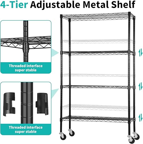 Miniatura 4 de YRLLENSDAN Estantes de almacenamiento de 4 niveles con ruedas, estante de alambre NSF, estantes de metal ajustables para despensa y cocina (36