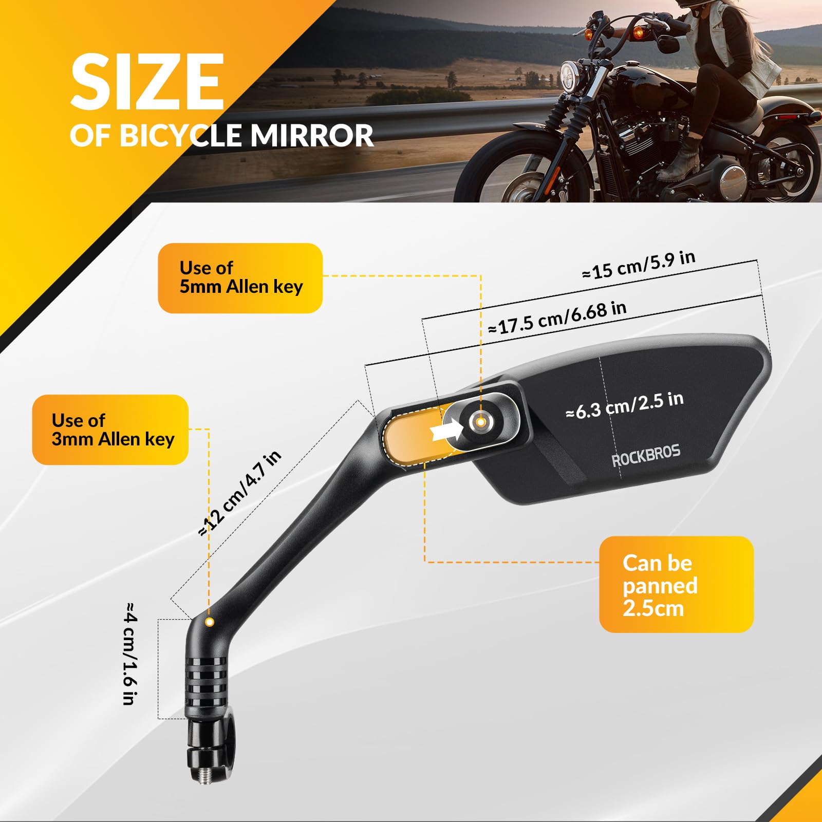 ROCKBROS Fahrradspiegel Rückspiegel HD Edelstahl Spiegel Generation Spiegelfläche Fahrrad Spiegel für Lenker 21-26mm, 360 ° Verstellbarer Universal Sicherer Rückspiegel für Mountainbike, Rennräder