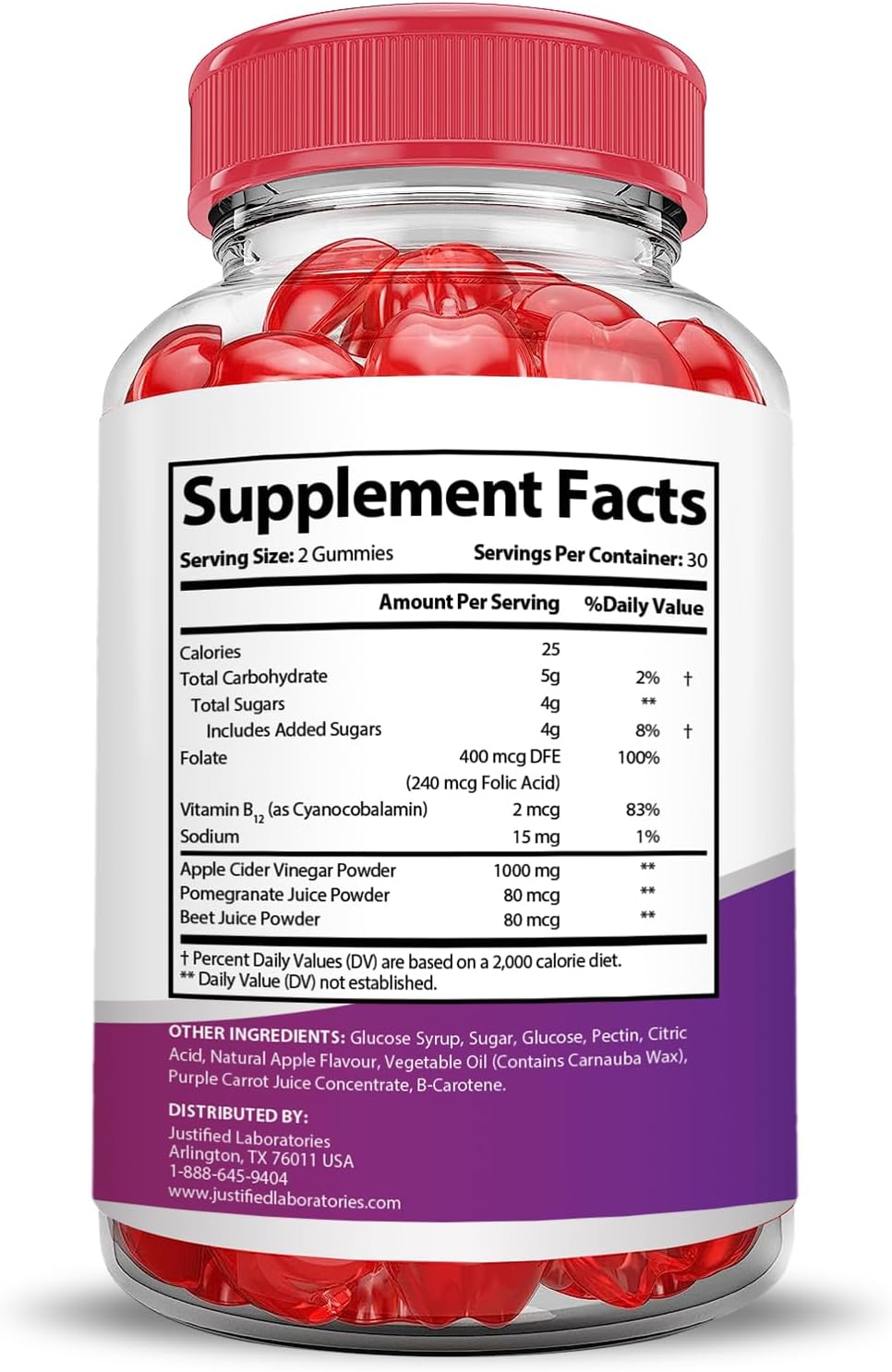 Justified Laboratories Keto Drops Keto ACV Gummies (1000 mg) - 60 Count, Pack of 3 - Formulated with Apple Cider Vinegar, Folate & Vitamin B12 - Non-GMO, Vegan, Gluten Free - 90 Servings