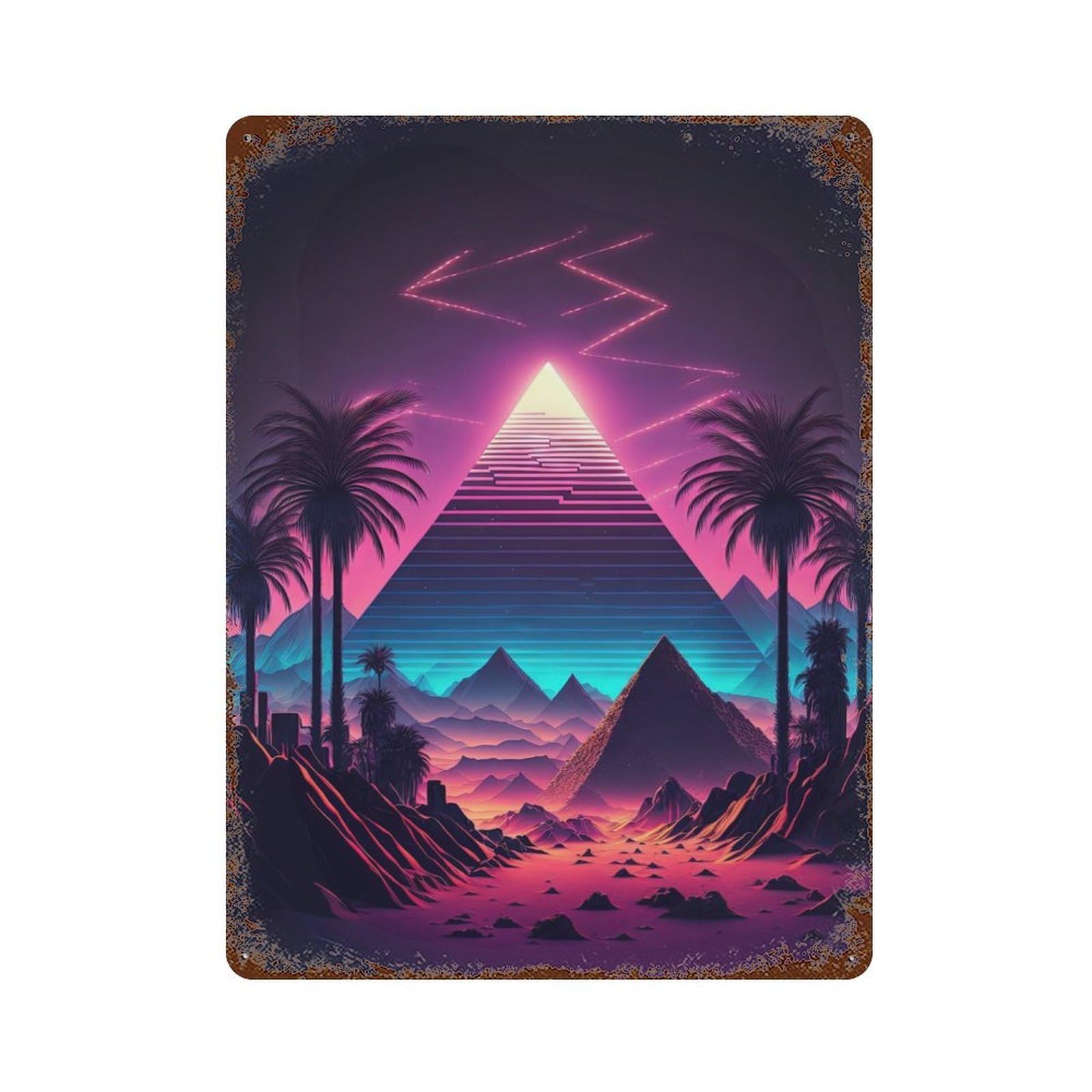 Rust Effect A Pyramid in The Neon Sand Rustic Tin Plaque 15.7"x11.8", Shabby Chic Decor for Basement, Hobby Room And Garage Decor