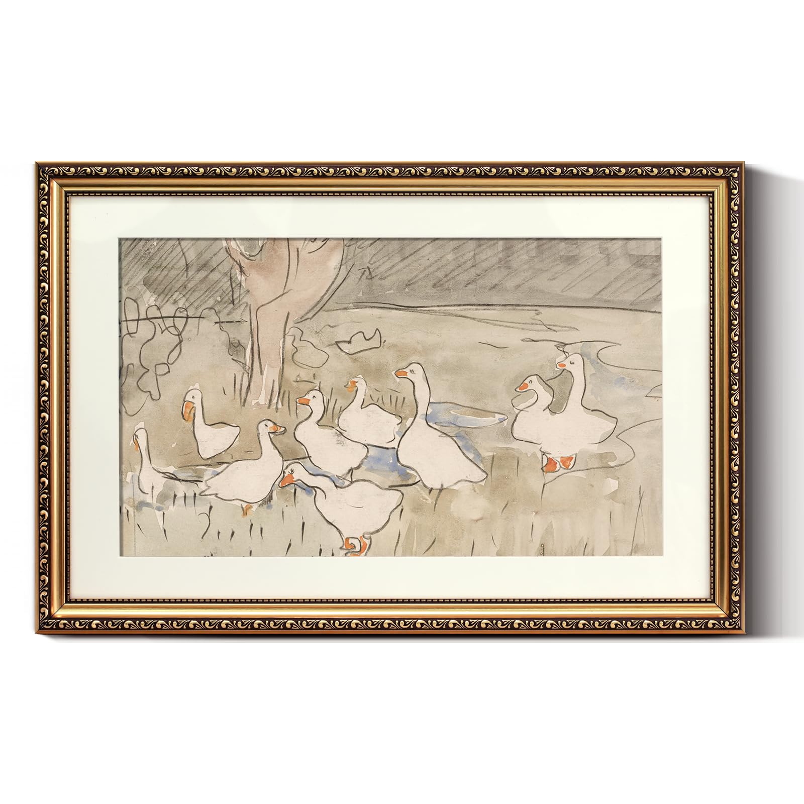 ARPEOTCY Vintage Gold Framed Large Nursery Wall Art, Farmhouse Cute Duck Paintings, Canvas Prints with Antique Picture Frame, Victorian Wall Decor for Living Room 16x24 inch — image 1