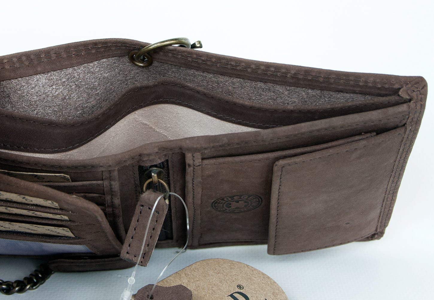 Billetera marrón Claro Estilo Motero de Cuero con camión con Cadena de Metal