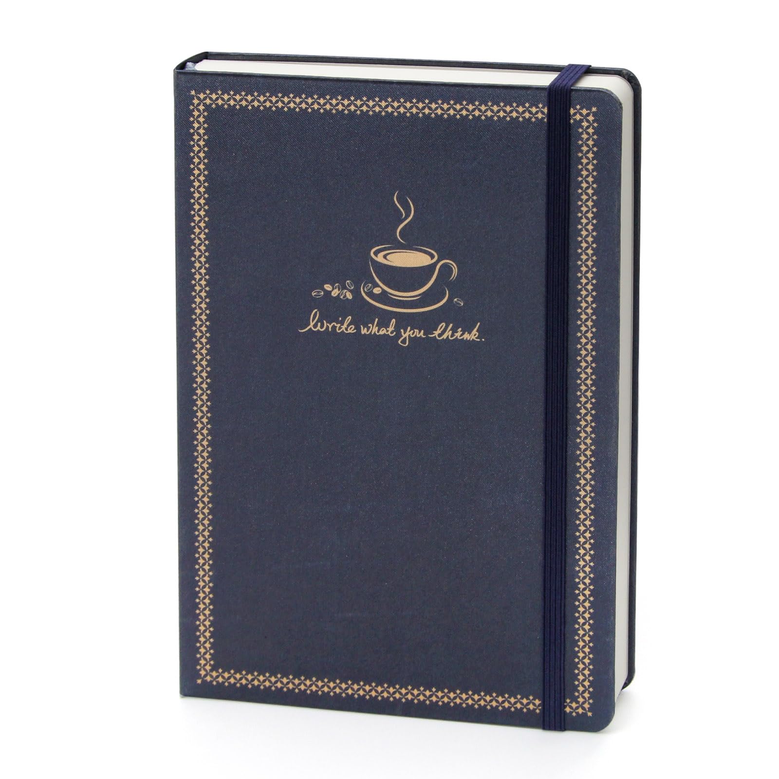 WETLOTE A5 Notebook Blank, Fabric Cover, Retro Gold Foil Hardcover Journal with Writing Guide, 212 Pages 80GSM Paper, Diary for Office, School & Gift - Coffee Cover