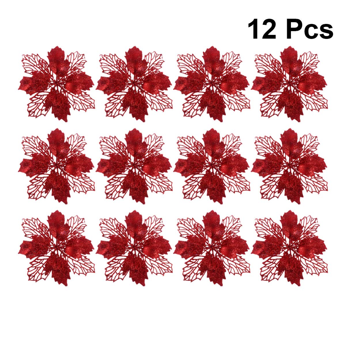 TOYANDONA Decoración Navideña 12 Pcs Glitter Poinsettia Flowers Hollow Artificial Flowers Christmas Ornaments Xmas Tree Hanging Pendant () Liquidación De Adornos Navideños