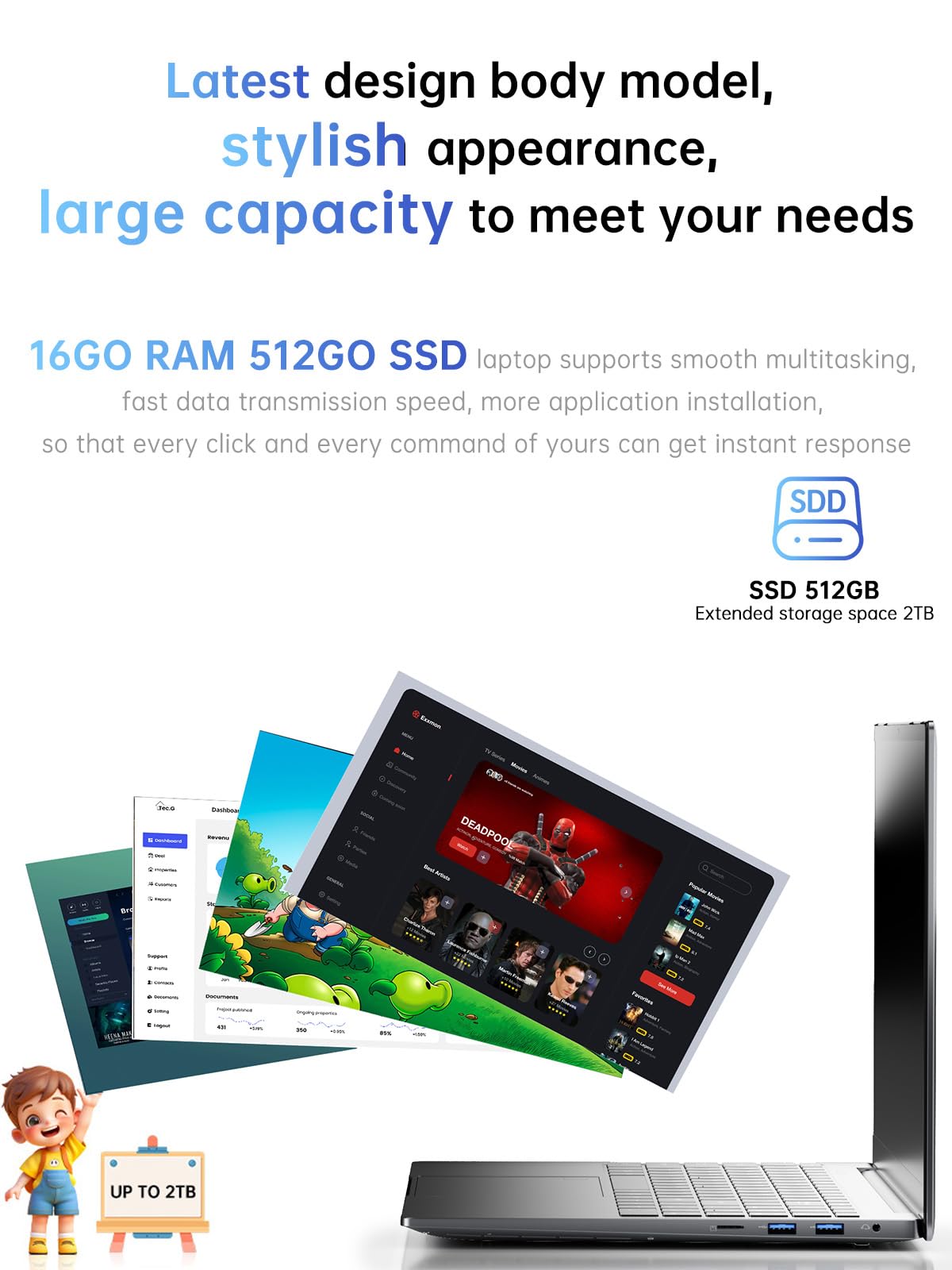 ACEMAGIC Portatile da 15,6 pollici - Processore Intel N150 fino a 3,6 GHz (N97/N100/N95), portatile business, 16 GB di RAM DDR4, SSD da 512 GB, supporto 1080p, scheda TF, Wi-Fi, Bluetooth 5.0