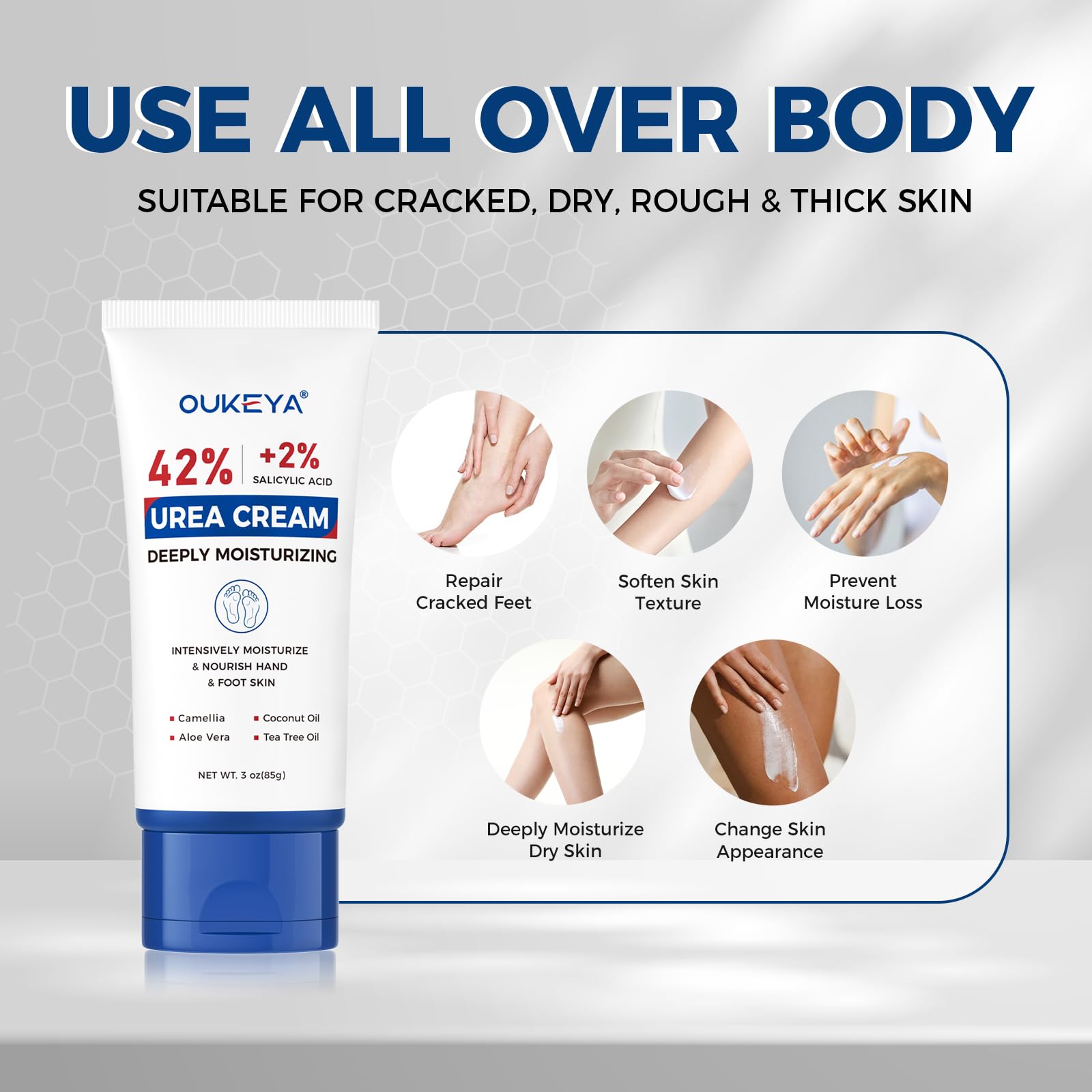 OUKEYA Urea Cream 42% plus Salicylic Acid 2%, Urea Foot Hand Cream for Dry Cracked Feet Heels, Elbows - Image 4