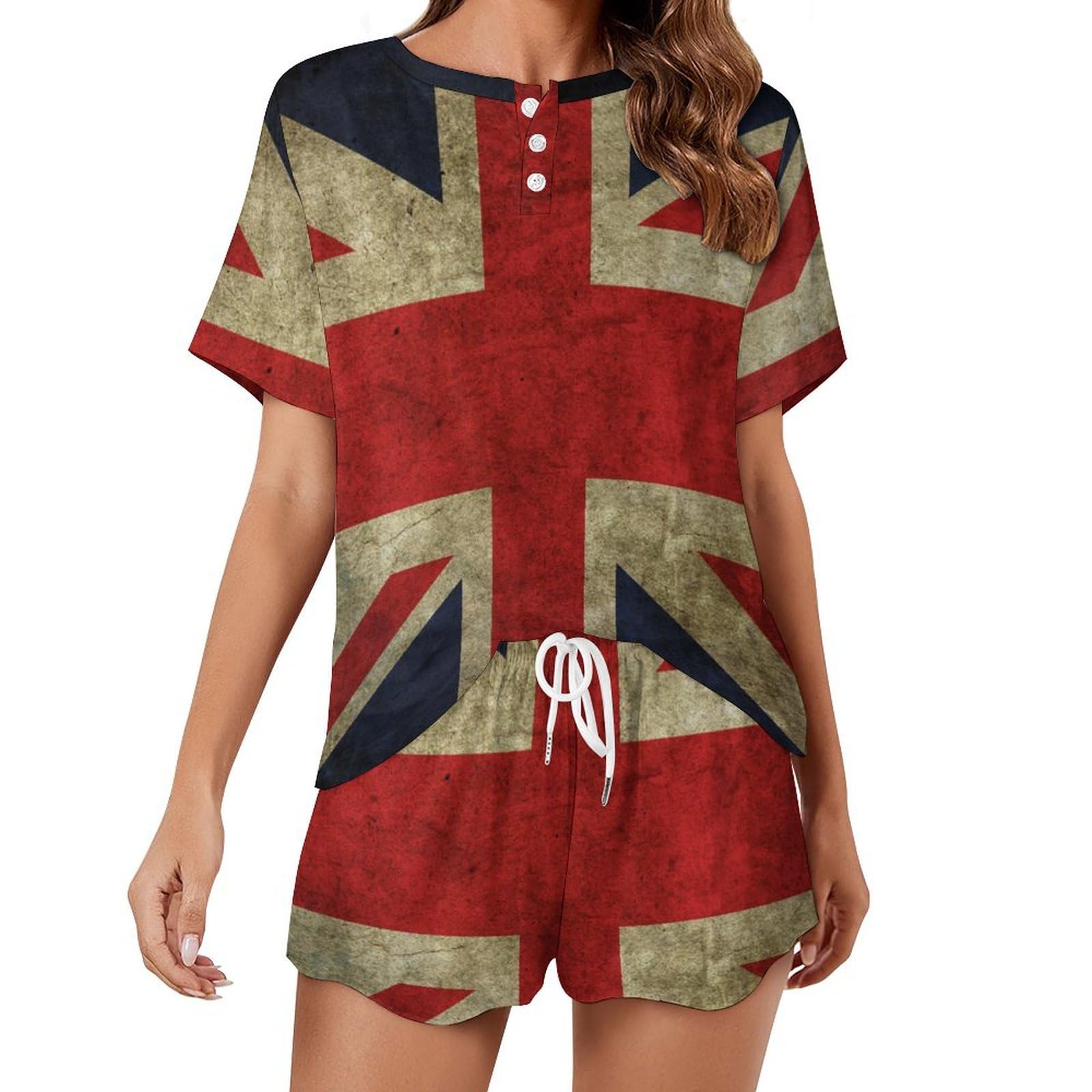 Ahdyr Vintage British Flag Pajamas Set Womens Short Sleeve Loungewear Sleepwear 2 Piece Pjs