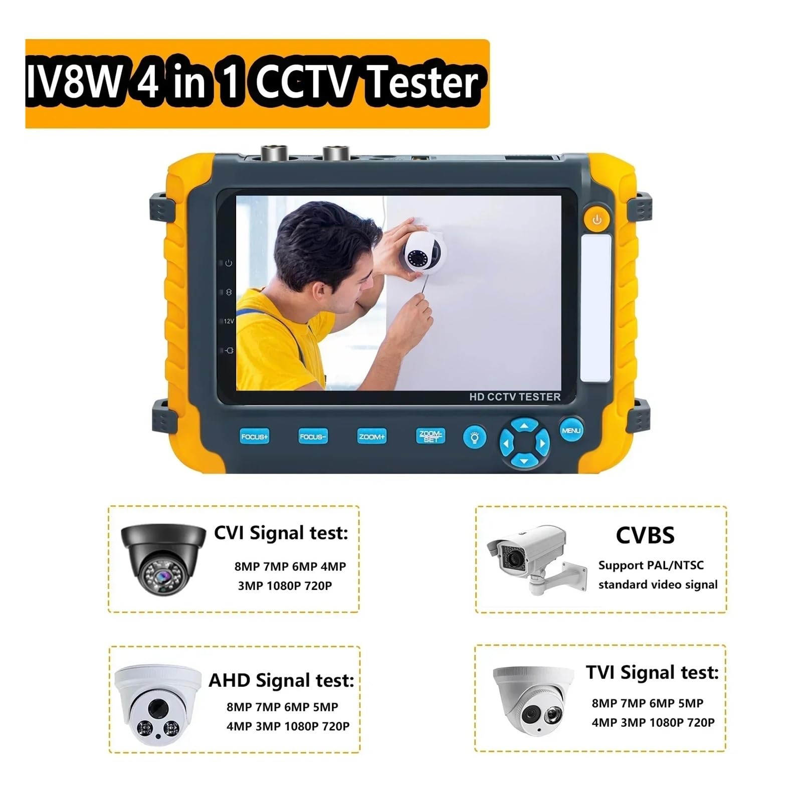 Tester CCTV con monitor da 5,0 pollici CVBS 8MP AHD/CVI/TVI Tester for fotocamera 4 in 1 Supporto ingresso audio HDMI PTZ Facile da leggere