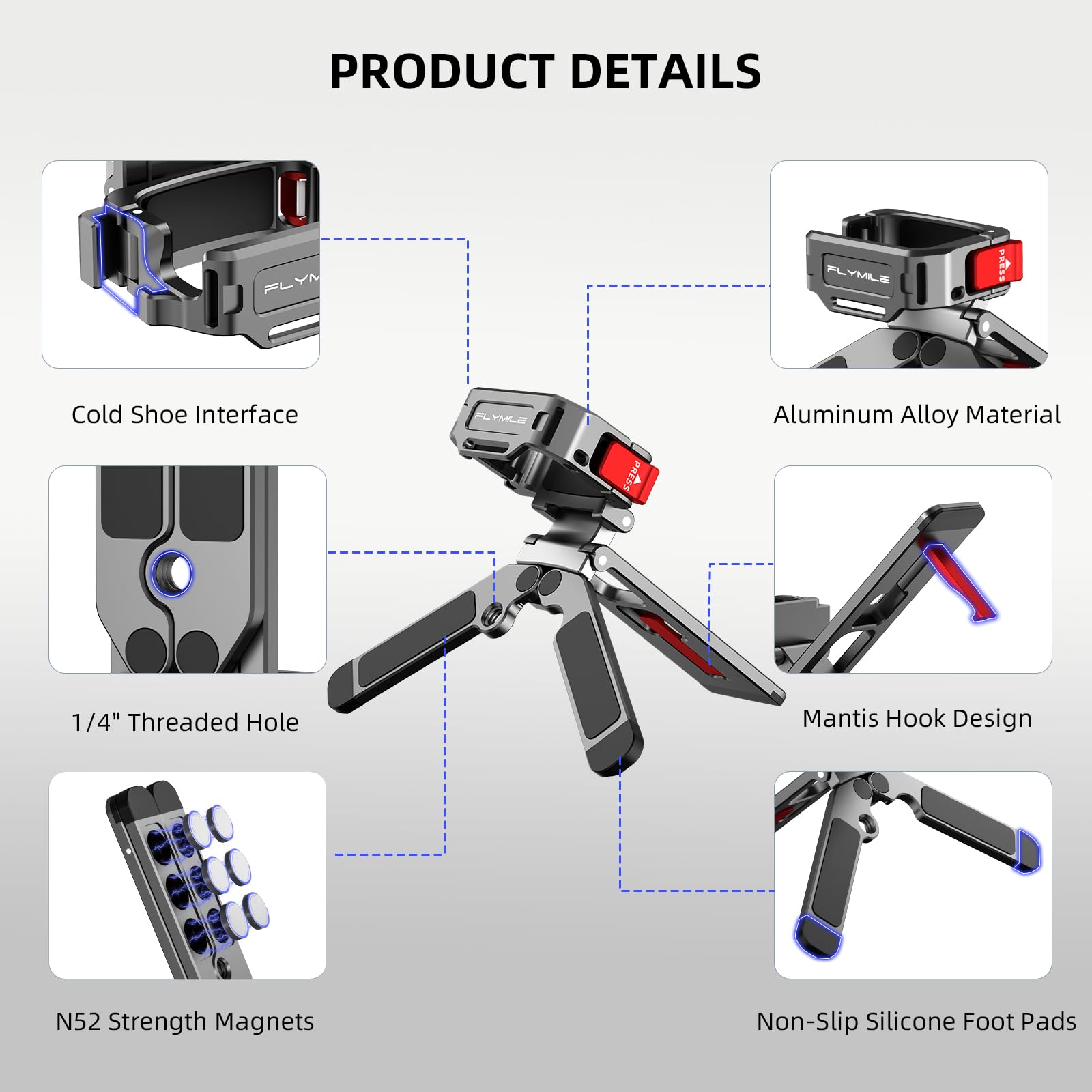 Kieszonkowy uchwyt magnetyczny 4/3 mini statywu, metalowy zacisk klatkowy ze stojakiem na hak Mantis, Cold Shoe i otwór na śrubę 1/4", adapter rozszerzający Mount do DJI Osmo Creative Combo