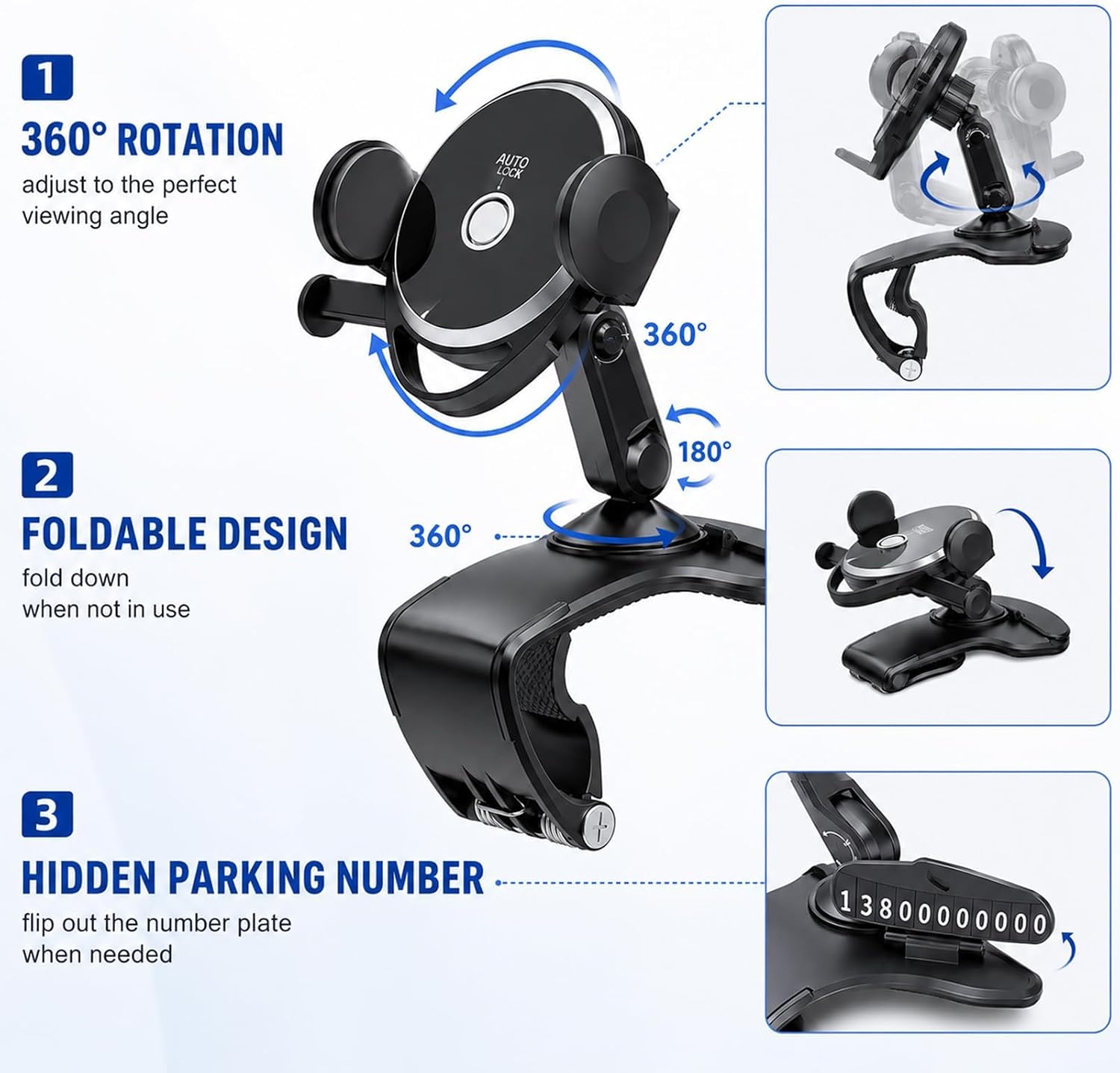 Universal 360 Dashboard Phone Holder,Universal Phone Holder,Universal 360° Dashboard Phone Holder For 4–7 Inch Smartphones, No Adhesive, Multi-Mount For Dashboard, Sun Visor, Or Rearview Mirro(round)