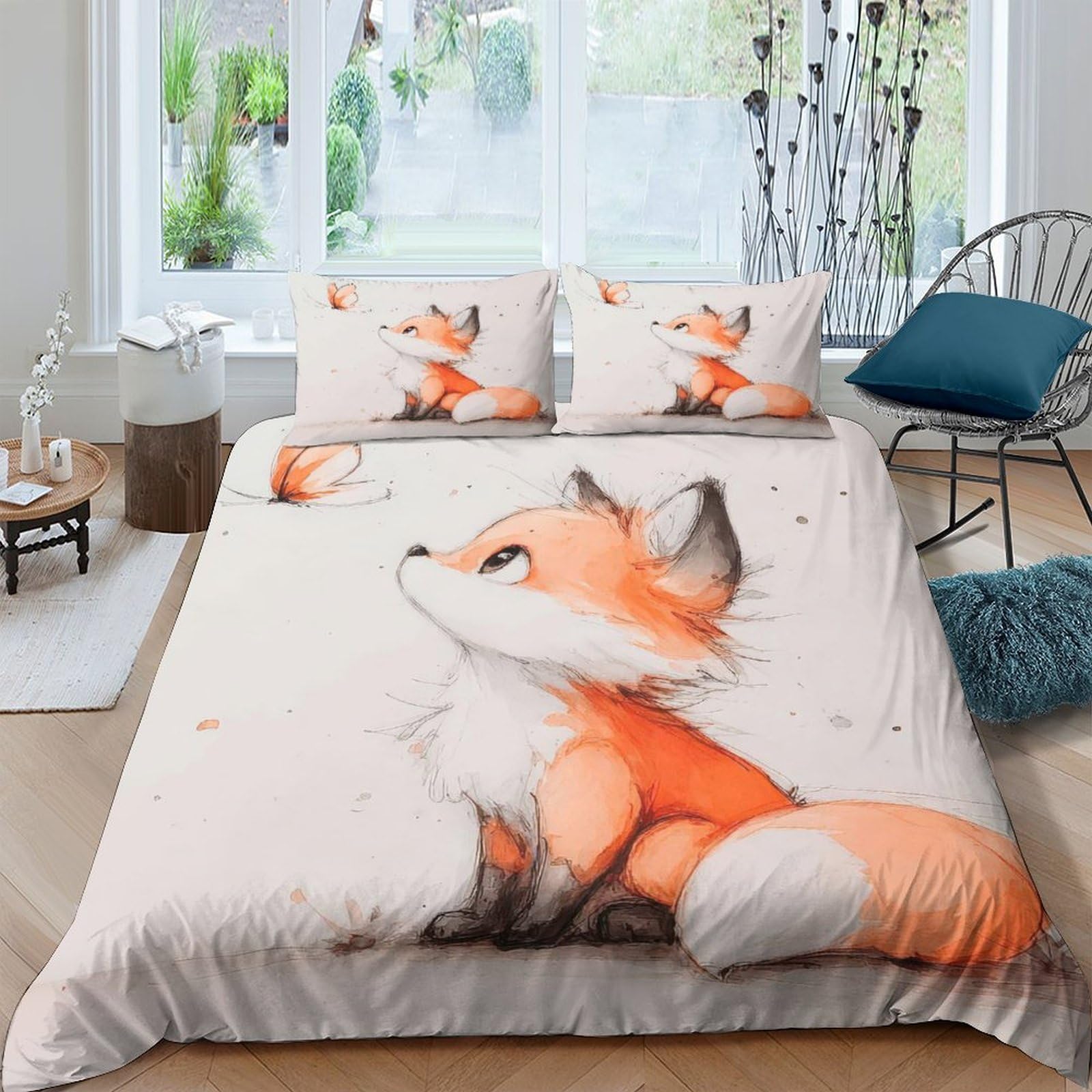 Ctjqhvkz Style-6 3D Printed Cute Fox Fitted Sheet Microfiber Orange Animal Cartoon Mattress Cover For Bedroom Guest Room Easy Care Decor Single（135X200cm）