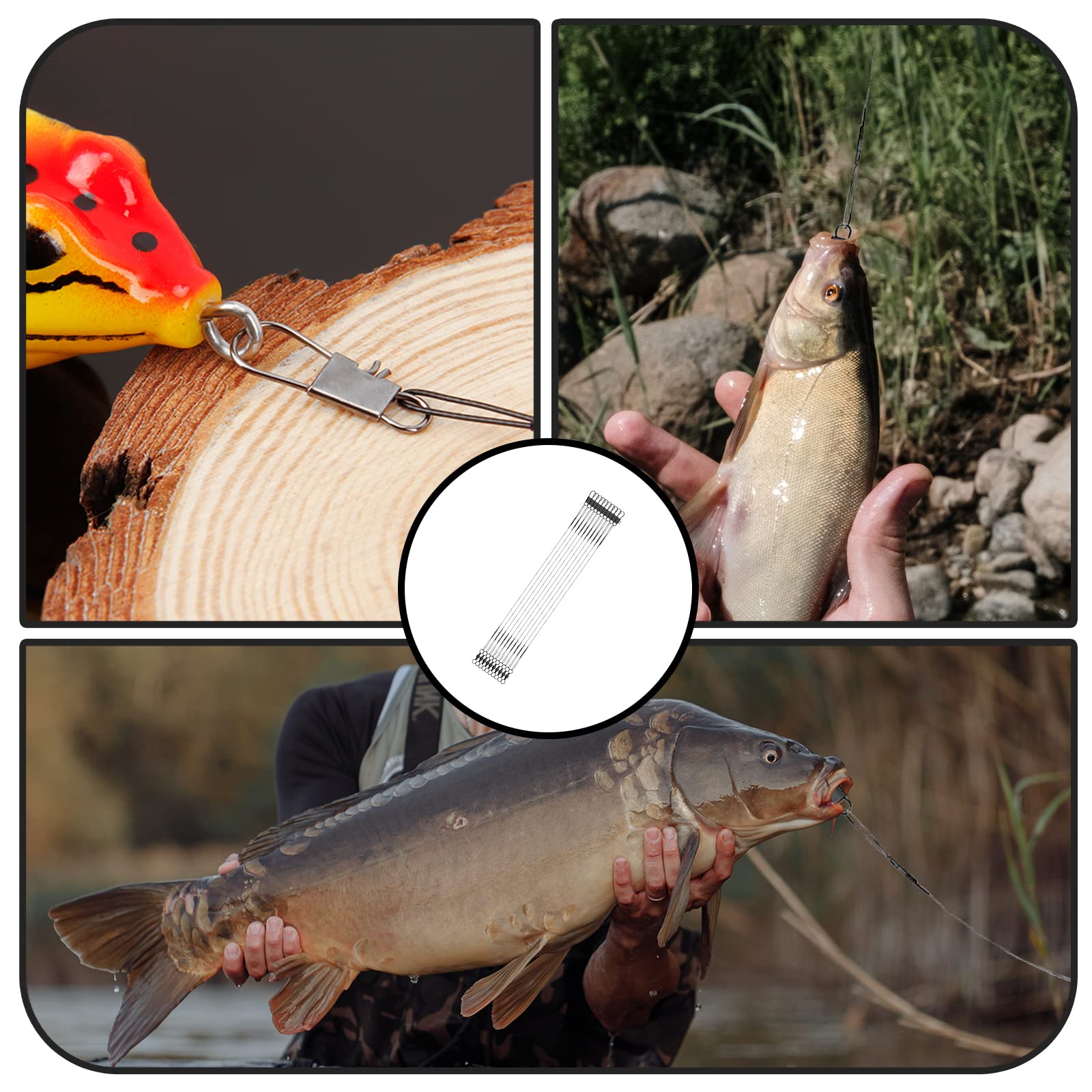 Atibin Leader In Acciaio Inox Per Pesca - Gommino Girello, Lenza D'acqua Dolce E Salata - Alta Resistenza 20-70 Lb (Bianco Nichel)