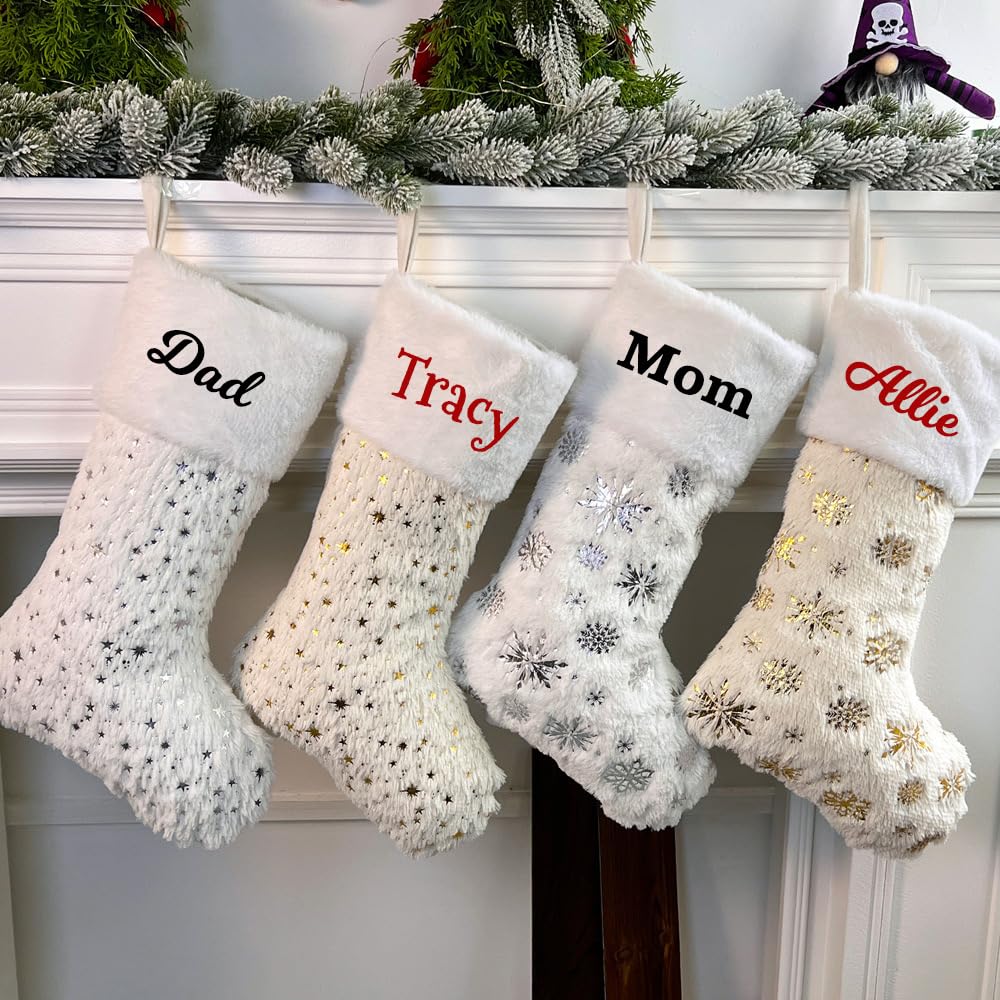 2024 New Nikolausstiefel mit Name 4er Set Weihnachtsstrumpf Nikolausstiefel zum Befüllen und Aufhängen Kamin Christmas Stocking Personalized Groß Deko Ideale Weihnachtsdekoration Weiß
