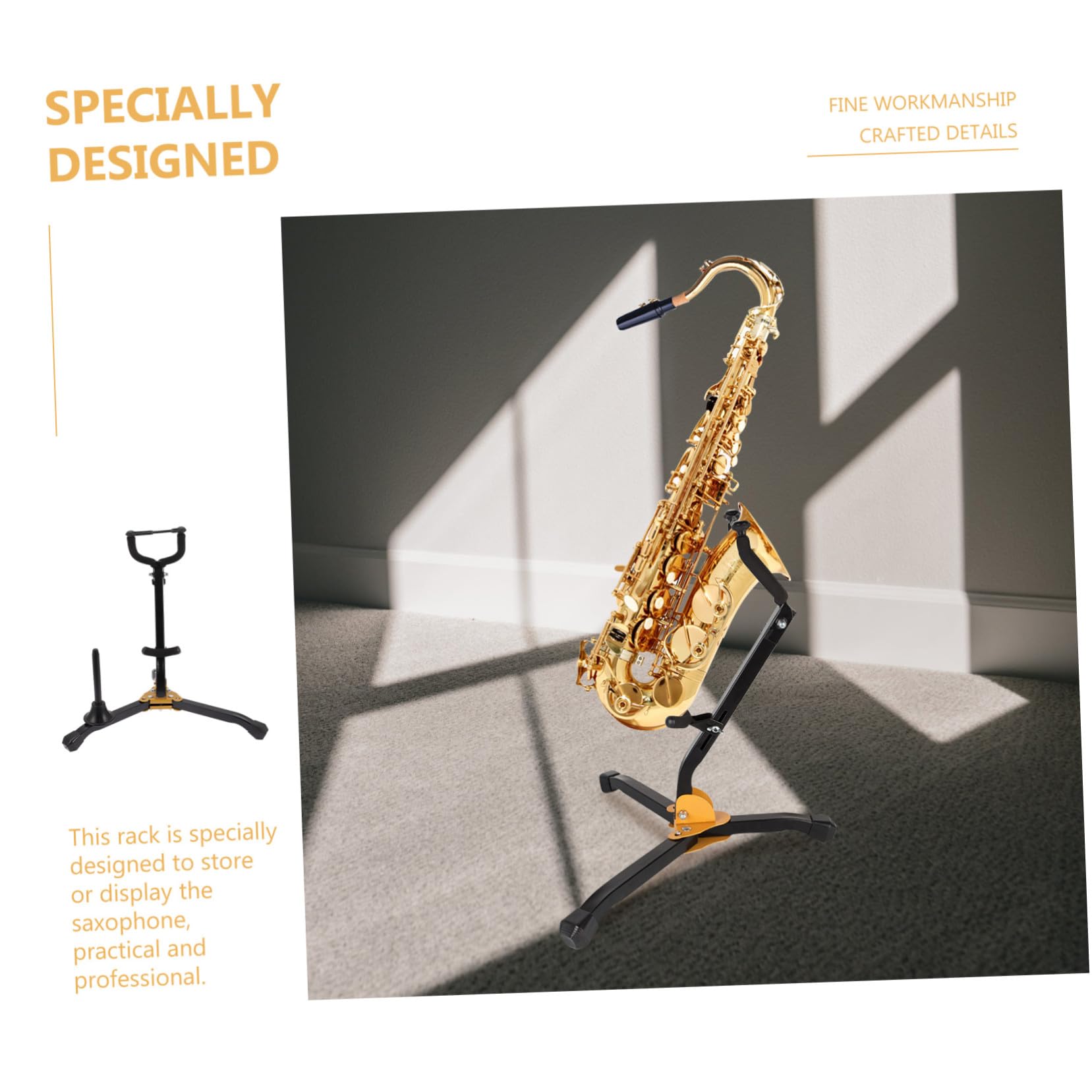 Zusammenklappbarer Saxophonständer Schwarz aus Eisen und ABS Tragbarer und Faltbarer Altsaxophonständer für Musikklassenzimmer und Zuhause