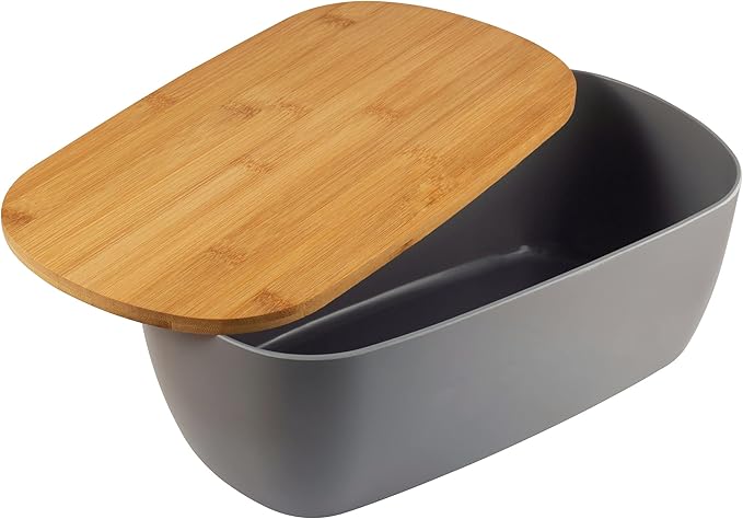 HRB Großer Brotkasten in grau Brotbox Deckel aus Buchenholz, Brotdose mit idealer Größe Aufbewahrungsbox für Brot, Brotbehälter lange Aufbewahrung HRB Großer Brotkasten in grau Brotbox Deckel aus Buchenholz, Brotdose mit idealer Größe Aufbewahrungsbox für Brot, Brotbehälter lange Aufbewahrung