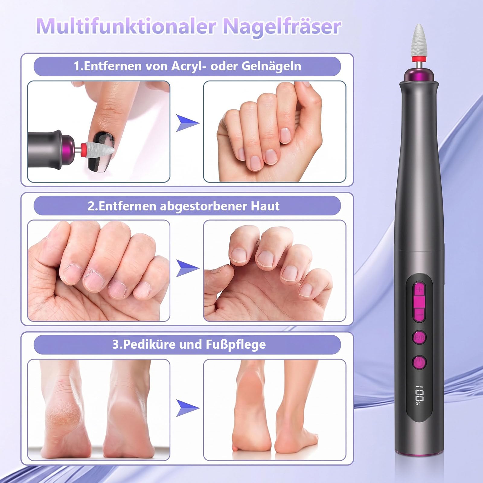 POFIBO Nagelfräser Kabellose 35000 U/Min, 13-in-1 Maniküre Set Elektrische