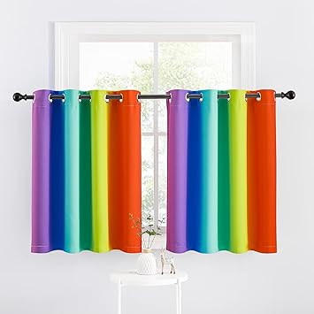 NICETOWN Rainbow Kitchen Valances, Home Decoration Blackout Curtains for Bedroom Girls Room Decor, Window Valances for Girly Nursery Kids Daughter Room (Dark Rainbow, 52 x 36 Inch Length, Set of 2)
