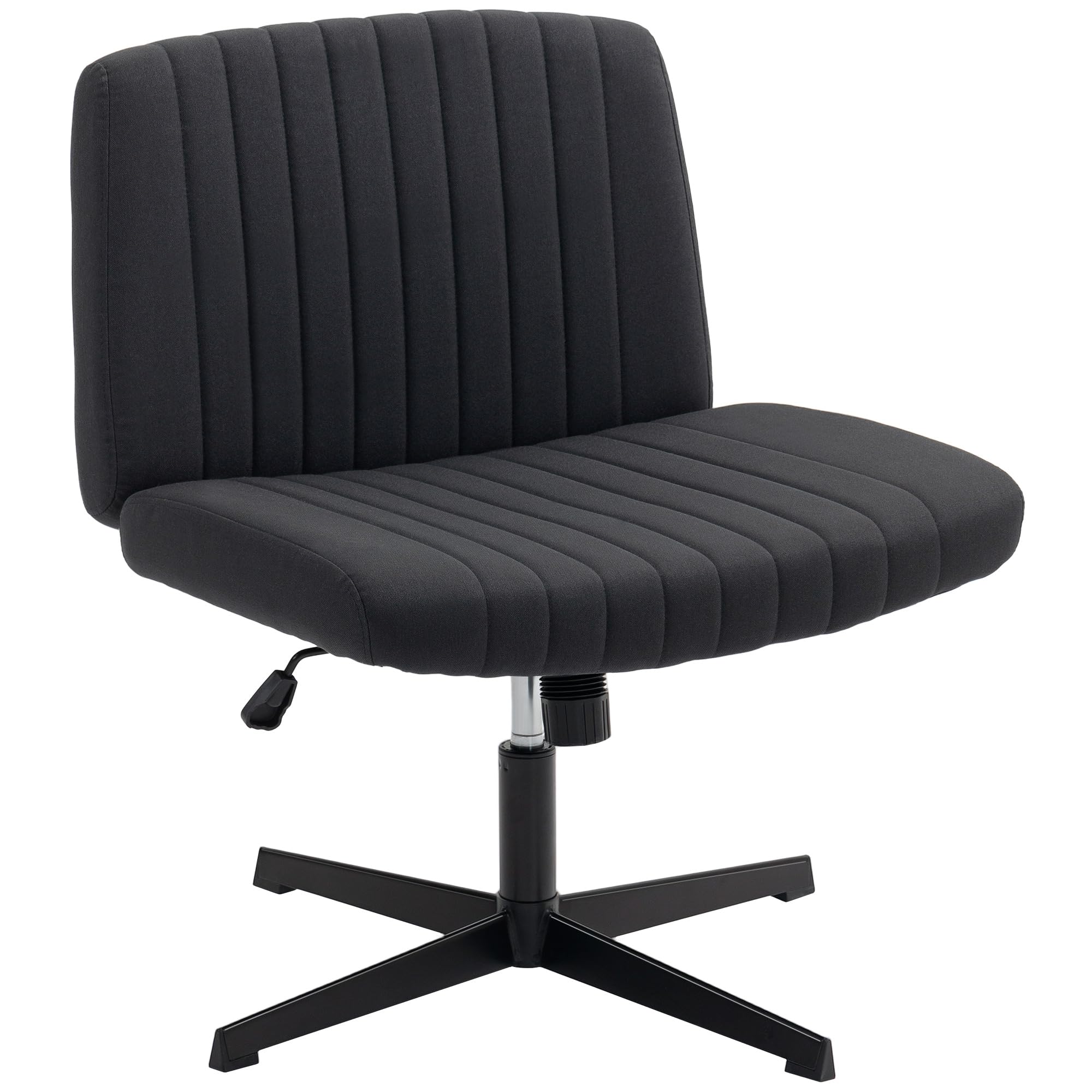 HOMCOM Silla de Oficina sin Brazos y sin Ruedas, Silla de Escritorio con Patas Cruzadas de Tela de Lino, Asiento Ancho, Acolchado Grueso, función de inclinación, Asiento de Ordenador Giratorio de