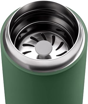 Fellow 12 oz Carter Move Travel Mug - Vacuum-Insulated Stainless Steel Travel Coffee Mug - Coffee Tumbler with Ceramic Interior and Splash Guard - Cargo Green