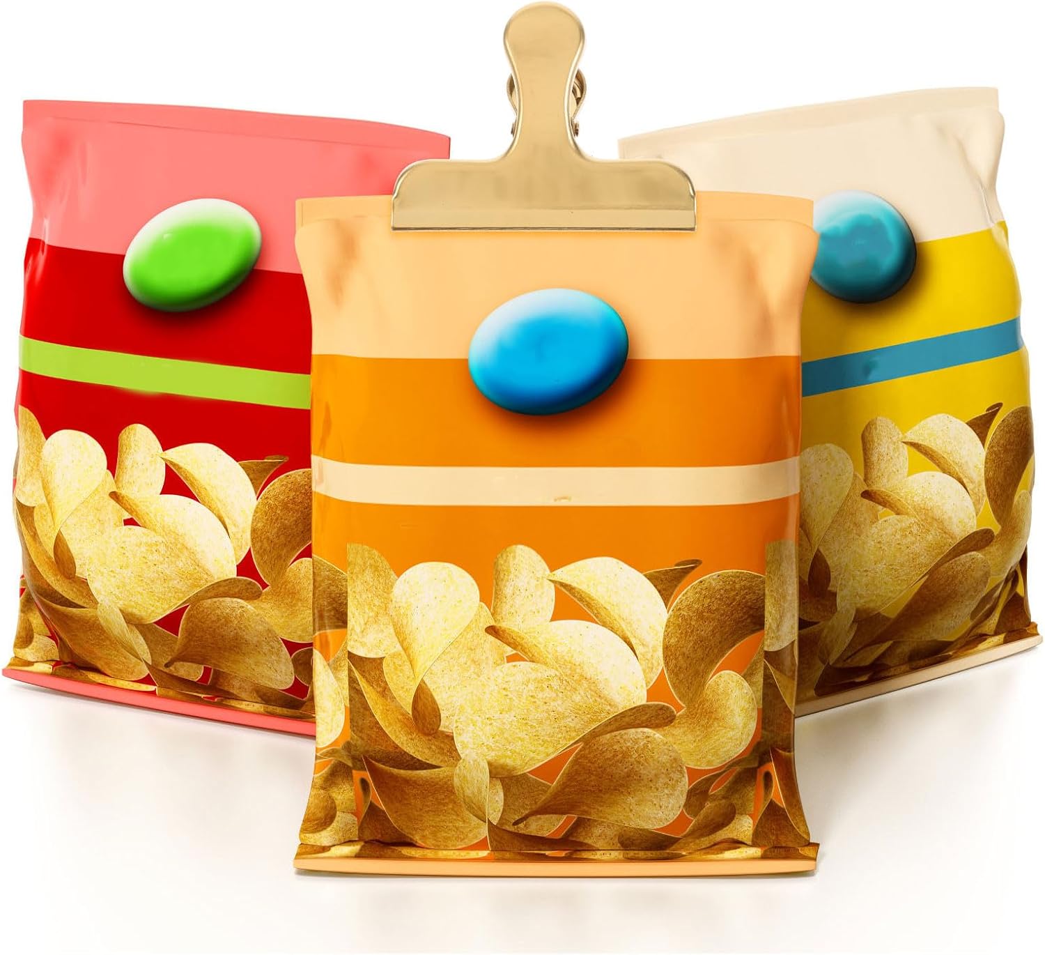 4pcs Stainless Steel Food Bag Clips Snack Sealing Clips Flat Mouth Sealer for Kitchen Storage and Fresh-Keeping, Gold