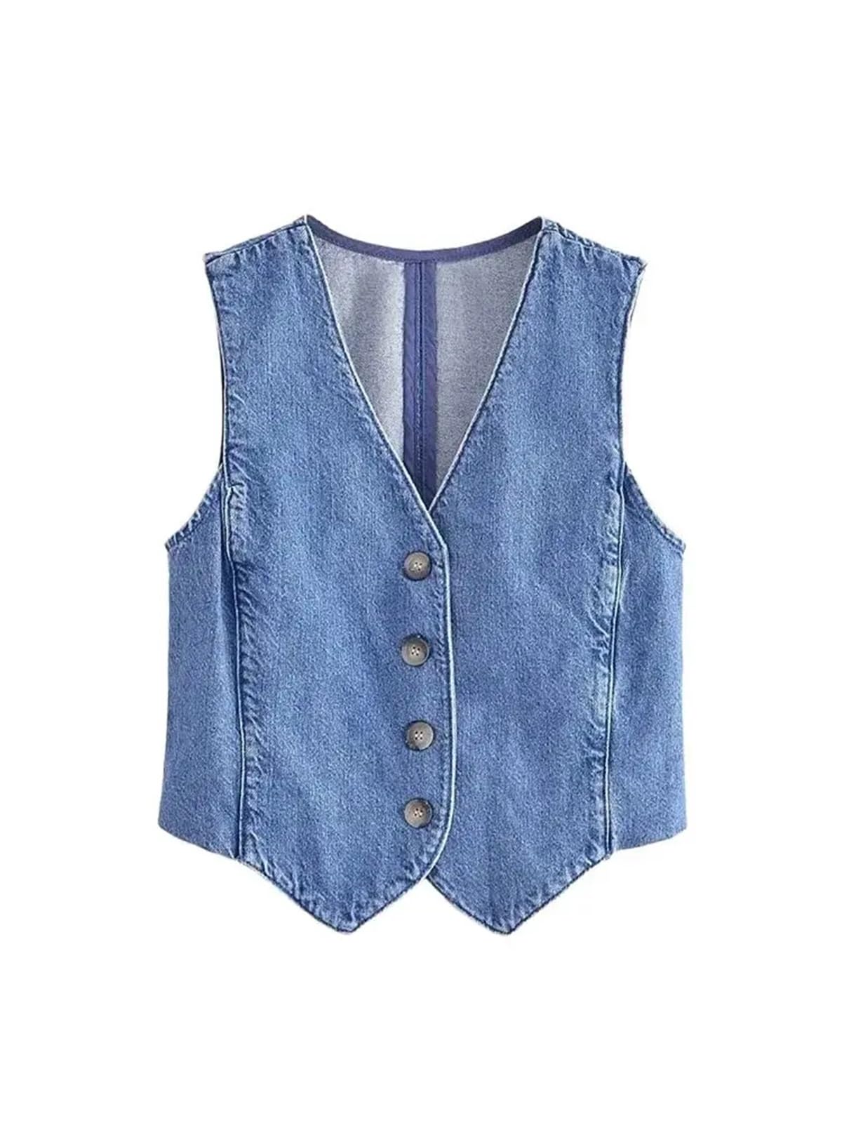 Maniche Vintage Gilet Di Jeans Gilet in denim con bottoni frontali, stile vintage, scollo a V, senza maniche, elegante, da donna