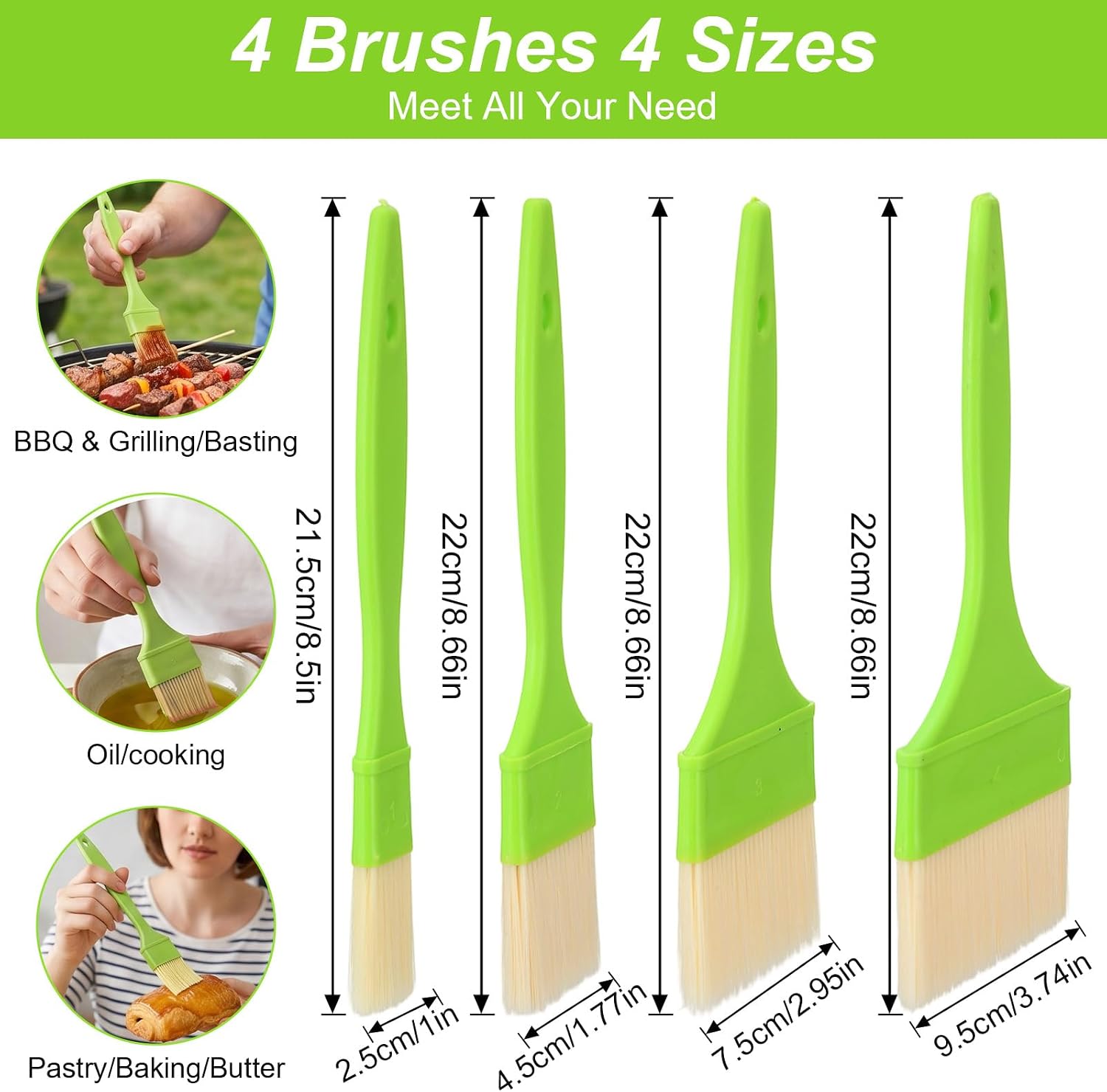 4 Pcs Pastry Brush Set, Basting Brushes for Cooking and Baking, Nylon Bristles Cooking Brush, Marinade and Kitchen Brushes for Butter, Oil, BBQ, Sauce, 4 Sizes