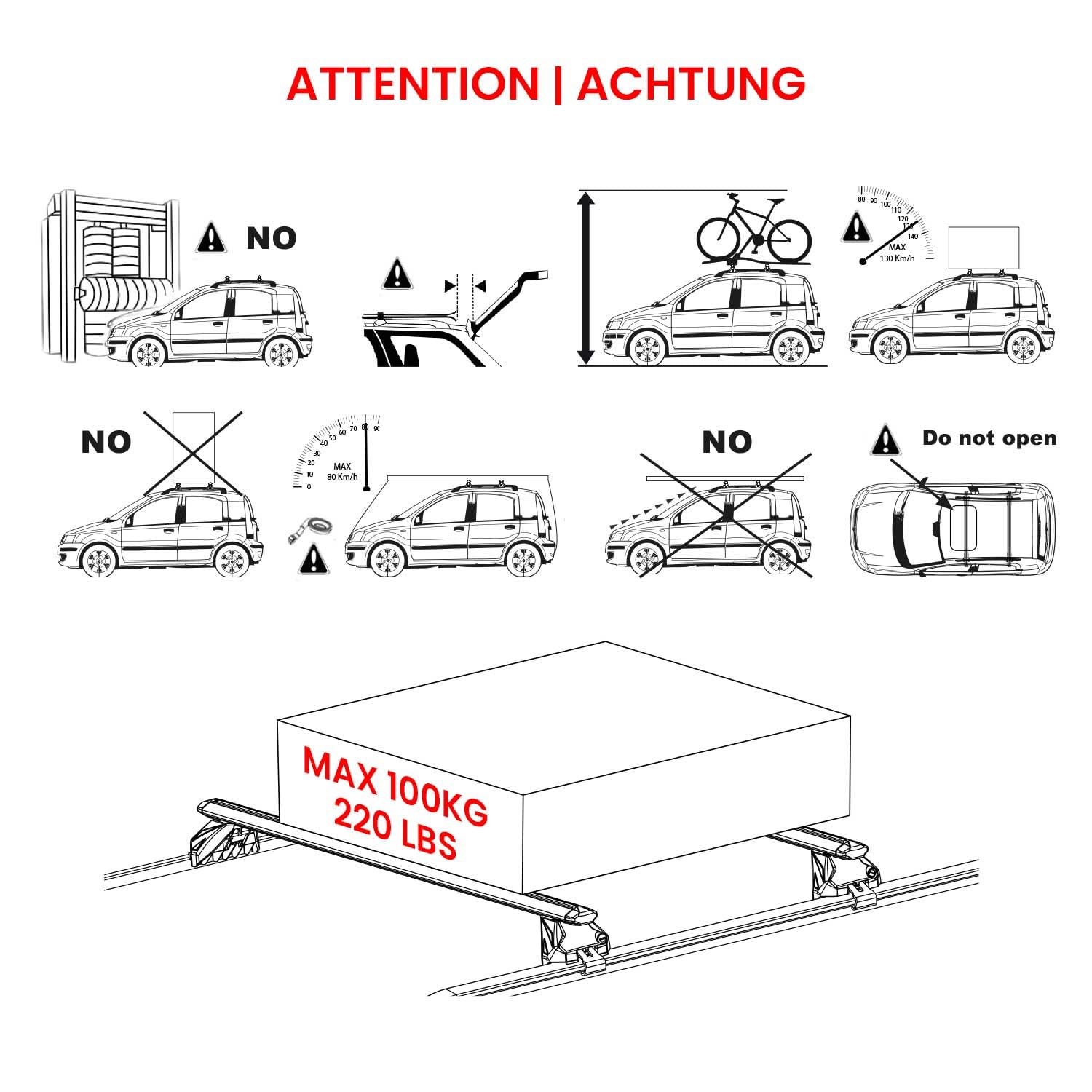 OMAC Dachträger Aluminium TÜV geprüft für Ford Kuga III 2019-2026, integrierte Dachreling, T Nut, 100 kg, 2 Schlösser Schwarz