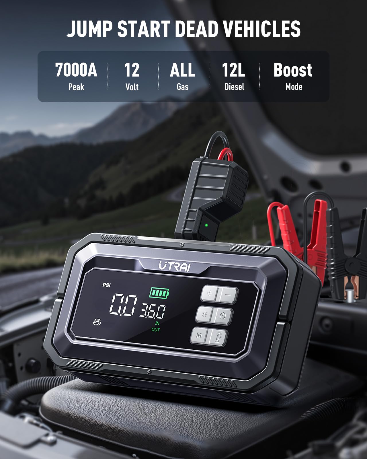 UTRAI Jump Starter with Air Compressor 150PSI 7000A Peak 12V Jump Box for Car Battery All Gas 12 — view 2