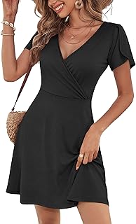 ANRABESS Womens Summer Dresses Short Sleeve Wrap Deep V Neck A-Line Floral Dress Causal Flowy Boho Beach Vacation Sundress