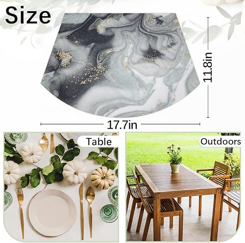 Miniatura 2 de Juego de 4 manteles individuales de PVC con diseño de mármol para mesa redonda, con tapete redondo para centro de mesa, pintura artística, negro,