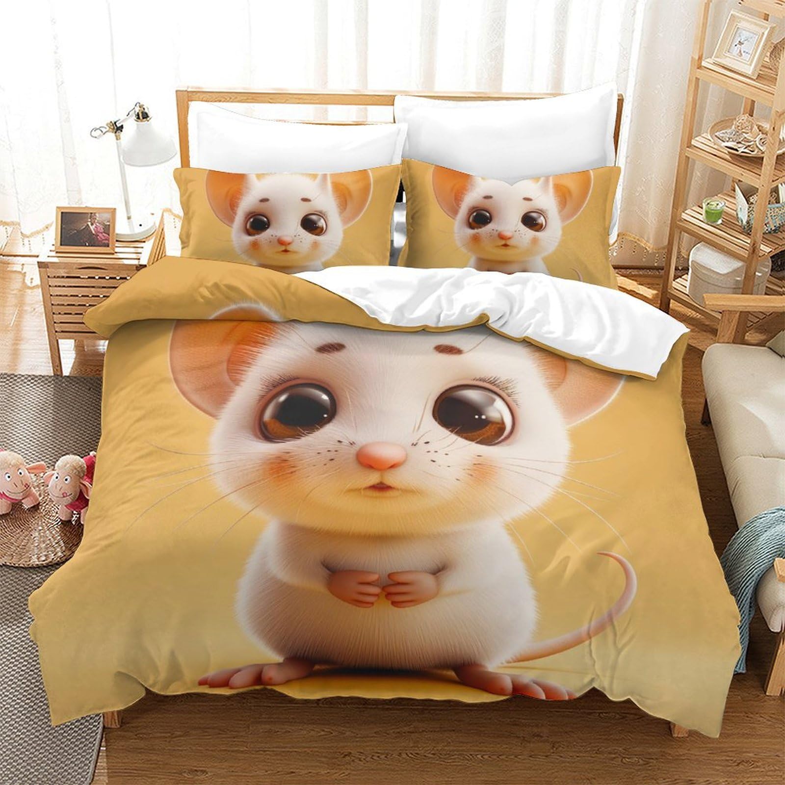 Souris parure de lit anti-plis avec fermeture éclair pour lit enfant et ado 220x240cm