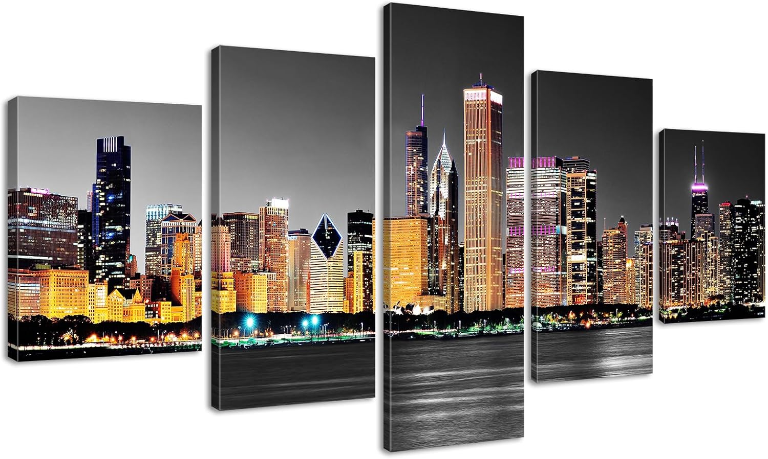 JiazuGo Philadelphia Skyline Wall Art for Living Room Wall Decor Black and White Night Scene Canvas Poster Decorations Office Bedroom Artwork 60" W×32" H