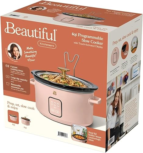 Miniatura 8 de Hermosa olla de cocción lenta digital de 4 cuartos con pantalla táctil inteligente, olla extraíble, preajustes de temporizador, ideal para familias