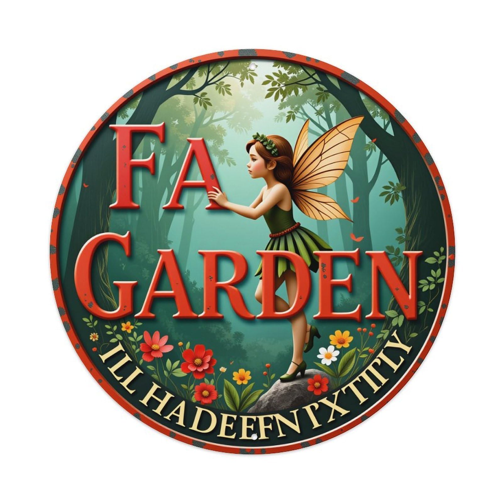 Fairy Garden Fantasy Art Print Round Tin Sign Vintage Style Metal Sign Home Bar Garden Wall Plaque Decor Metal Poster 8x8 Inch