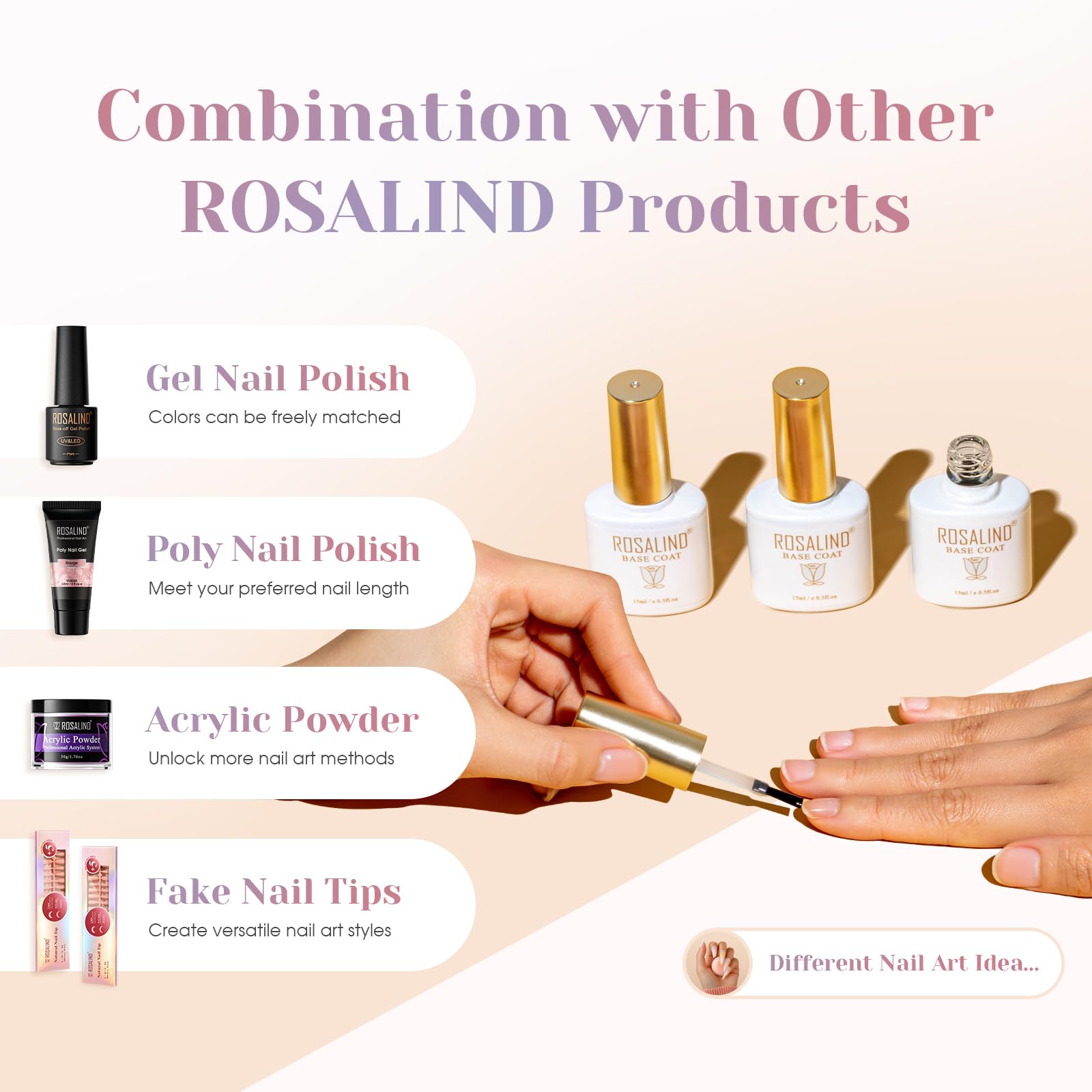 ROSALIND Base Coat Vernis Semi Permanent, UV LED Soak Off Vernis à Ongles Gel Polish kit manucure semi permanent 15ml