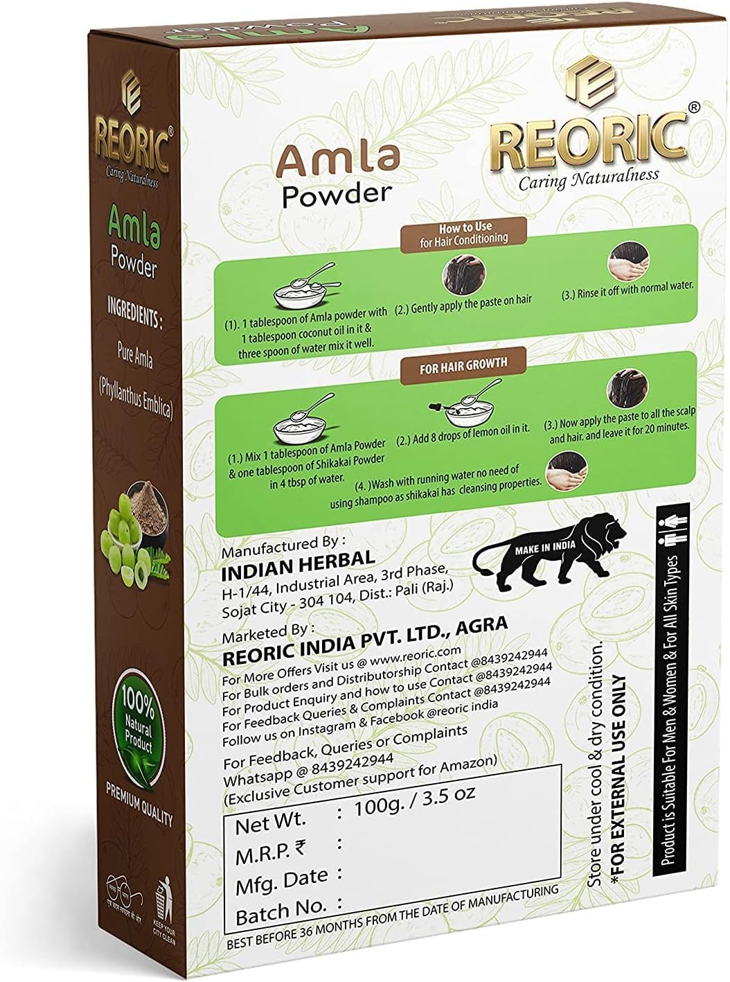 QURA Amla proszek i indygo proszek do wzrostu włosów, proszek amla, indygo w proszku, indygo, organiczny proszek do włosów, farba do włosów dla kobiet bez amoniaku (200 g, 2 sztuki)