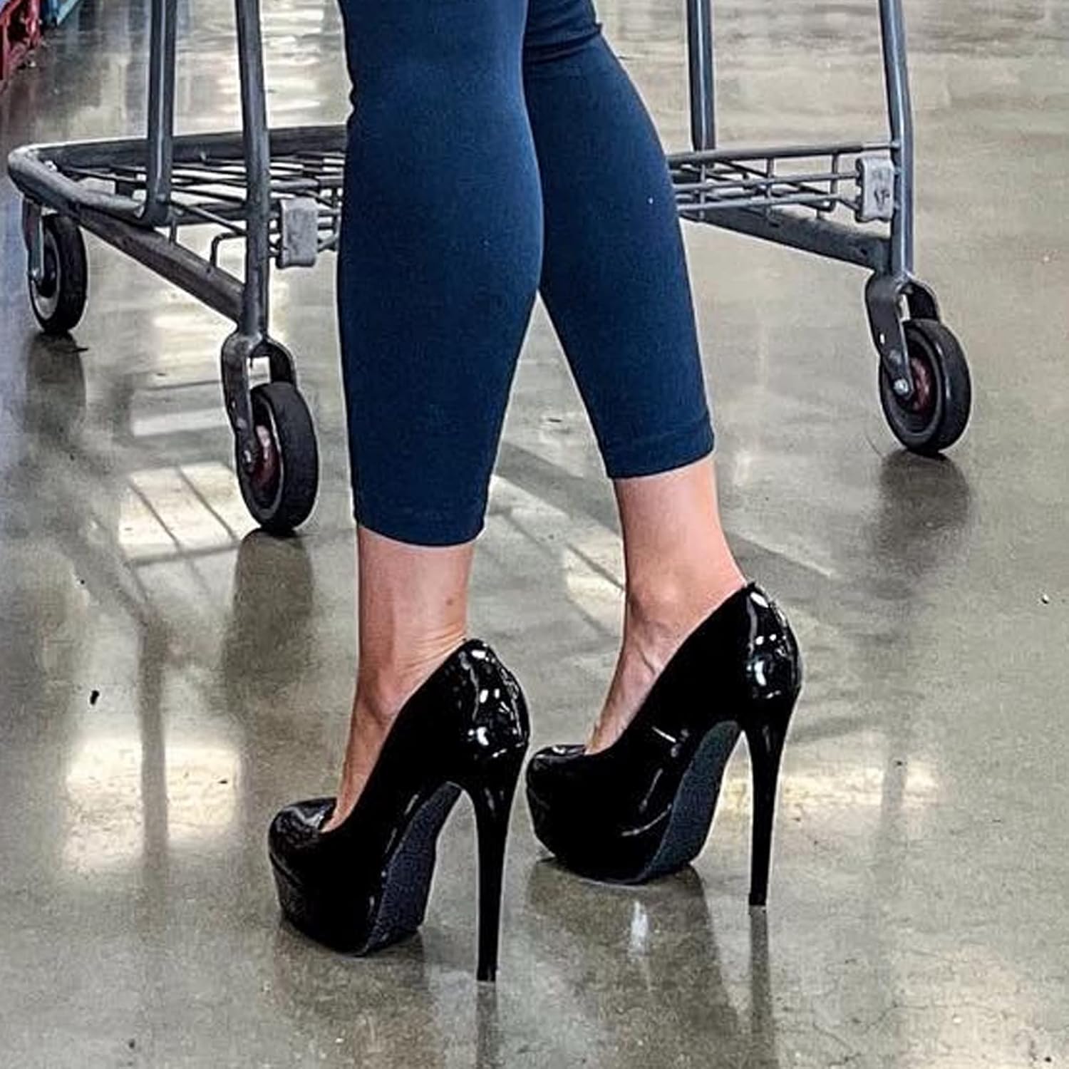 GENSHUO Platform Stilettos Heeled Pumps Round Toe Sexy Patent Leather Pumps 5.5 Inches High Heels for Women Office Party Club Wedding Prom - Image 5