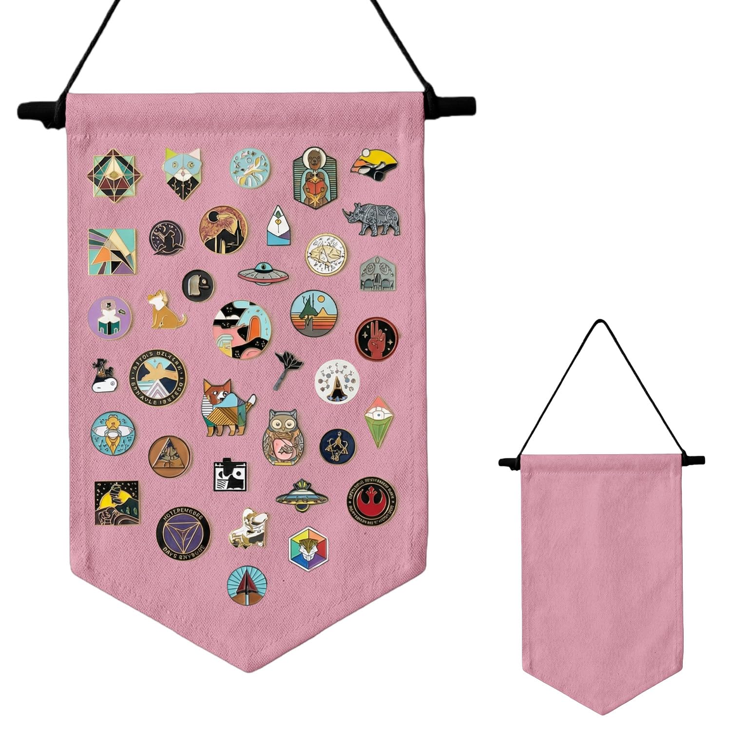 GAZIL Pin Badge Display Organizer, Canvas Brooch Holder Banner for Pin Badges, Rosette & Enamel Pin Storage Case, Hanging Pin Display Board for Collectors (Pink)